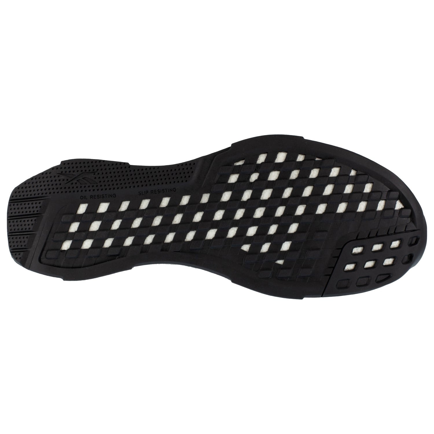 Reebok Work Men's Fusion Flexweave Comp Toe Athletic Work Shoe ESD - Black and White - Outsole View