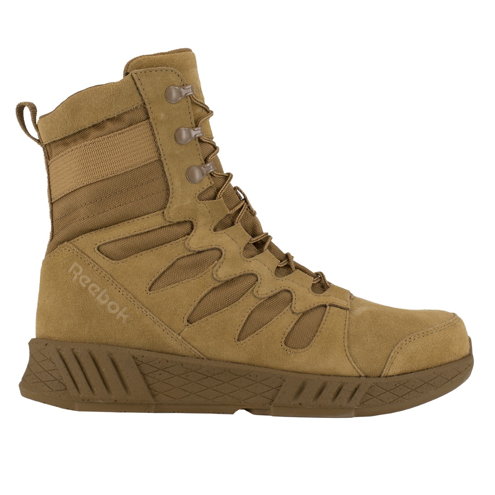 Reebok Men's Floatride Energy Tactical Soft Toe 8" Tactical Boot With Side Zipper TAA Compliant - Coyote - Side View