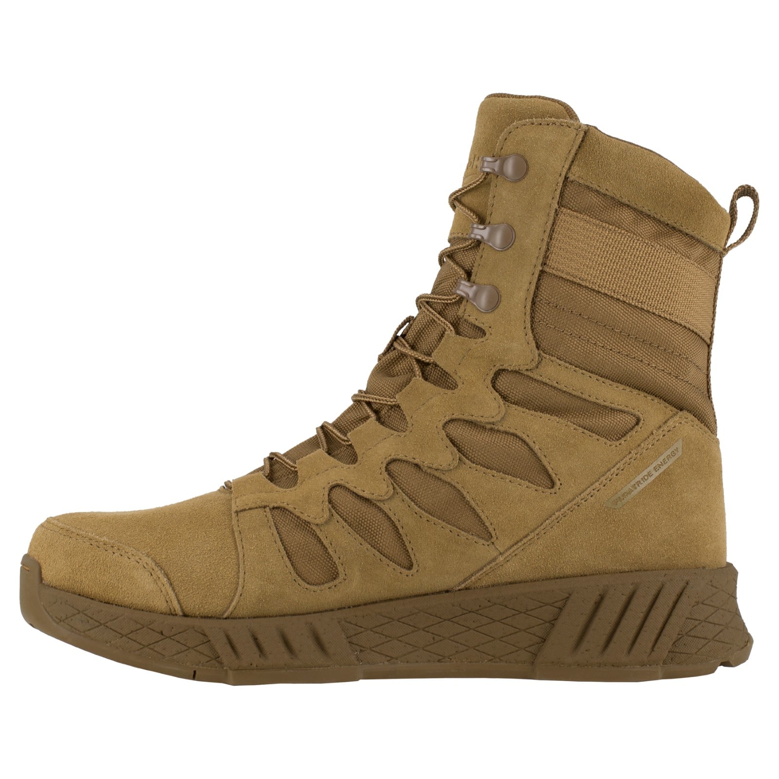 Reebok Men's Floatride Energy Tactical Soft Toe 8" Tactical Boot With Side Zipper TAA Compliant - Coyote - Side View