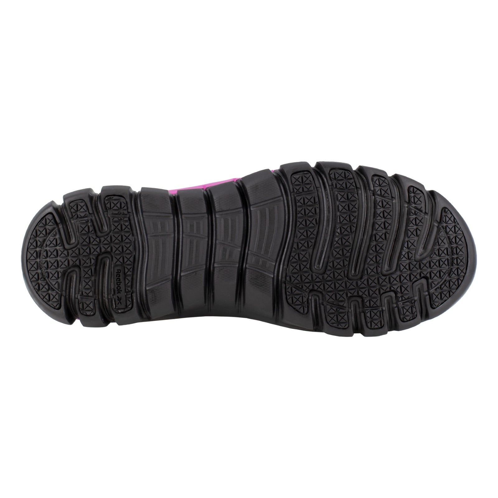 Reebok Work Women's Sublite Cushion EH Composite Toe Athletic Work Shoe Industrial - Black/Pink - Outsole View