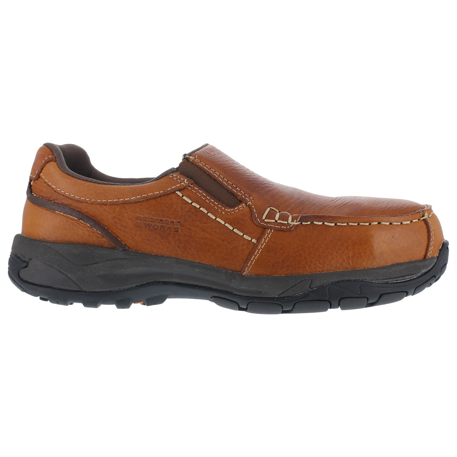 Rockport Works Men's Extreme Light Comp Toe Slip On ESD - Brown - Side View