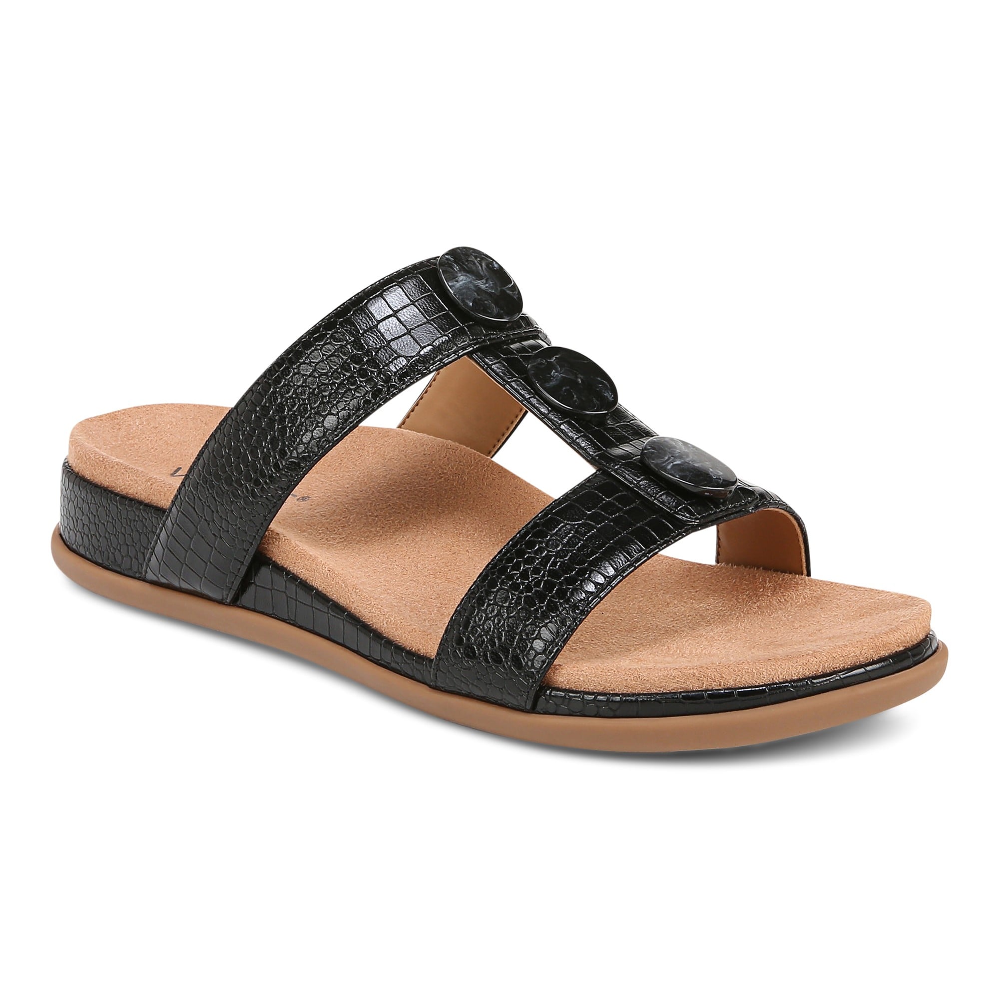 Vionic Serra Women's T-Strap Slip-on Supportive Sandal in Black