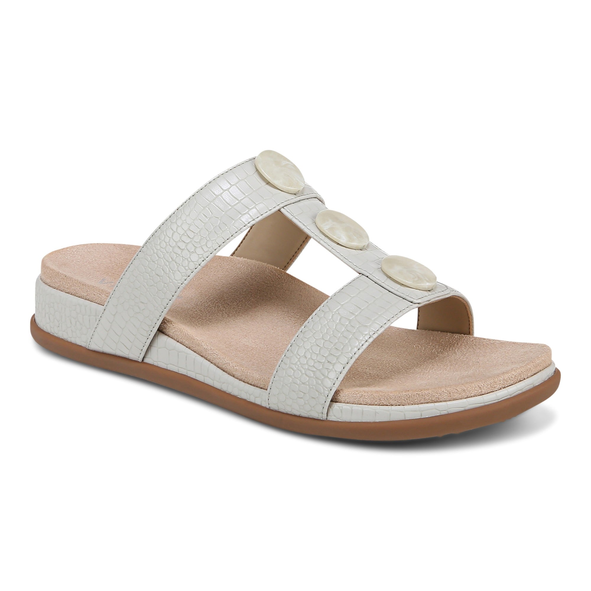 Vionic Serra Women's T-Strap Slip-on Supportive Sandal in Taupe