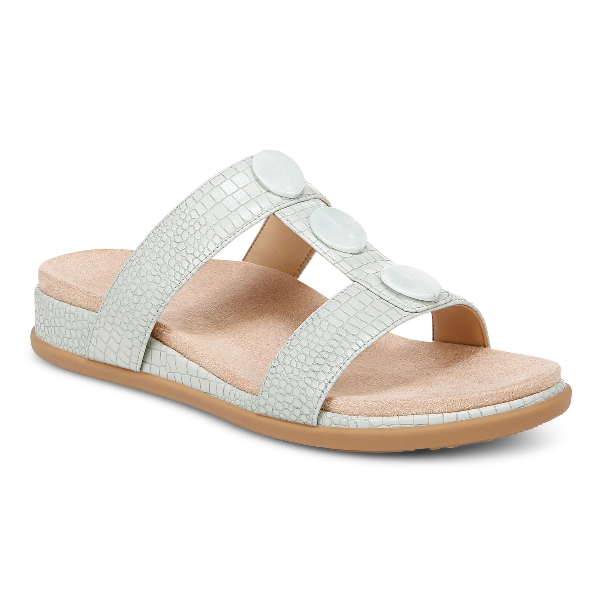 Vionic Serra Women's T-Strap Slip-on Supportive Sandal in Mint Green