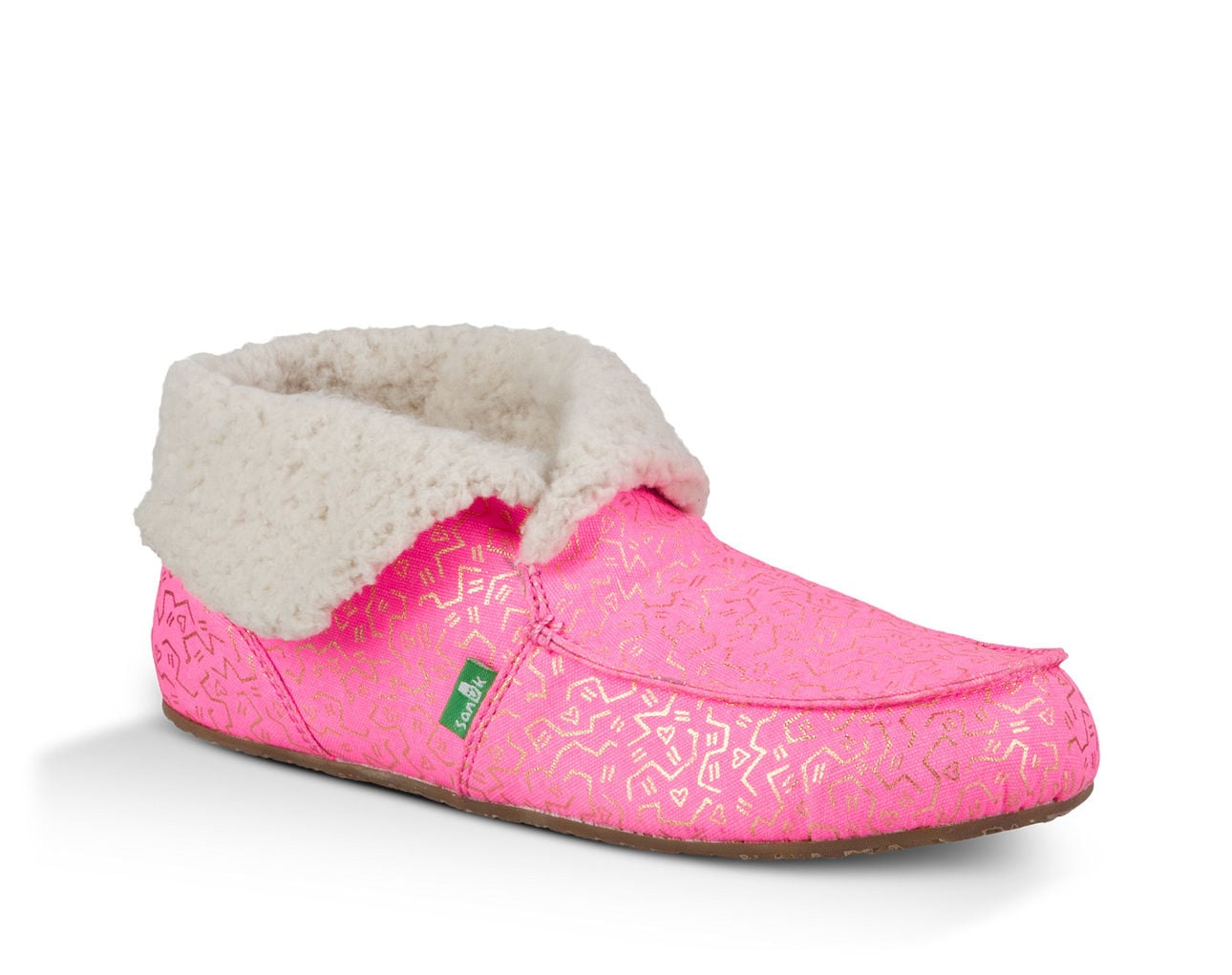 Sanuk Lil Slumbrrr Prints - Girl's Slipper - Youth Sizes in Hot Pink / Gold