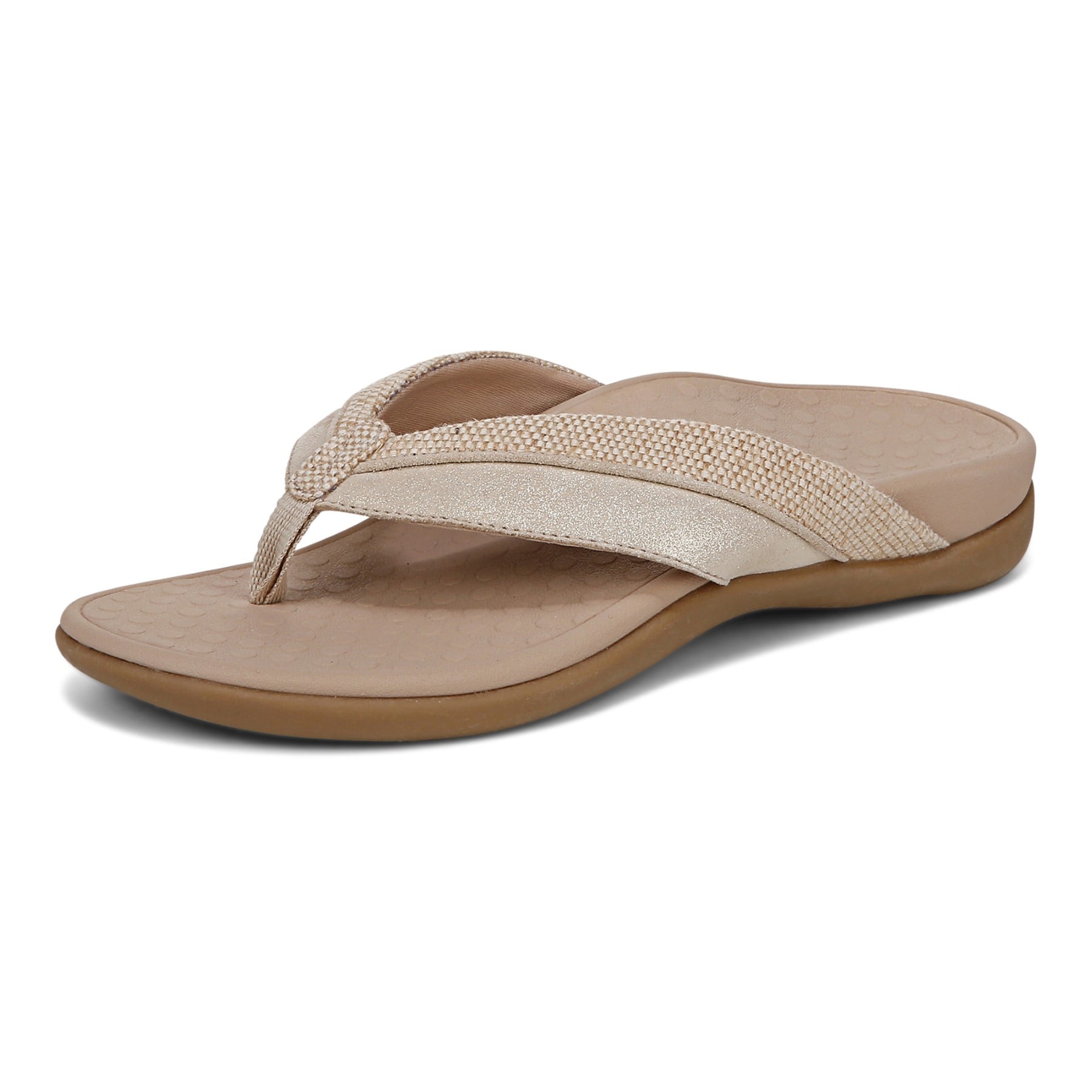Vionic Shore Women's Orthotic Supportive Comfortable Flip-Flop Sandal - Natural/gold - Left angle