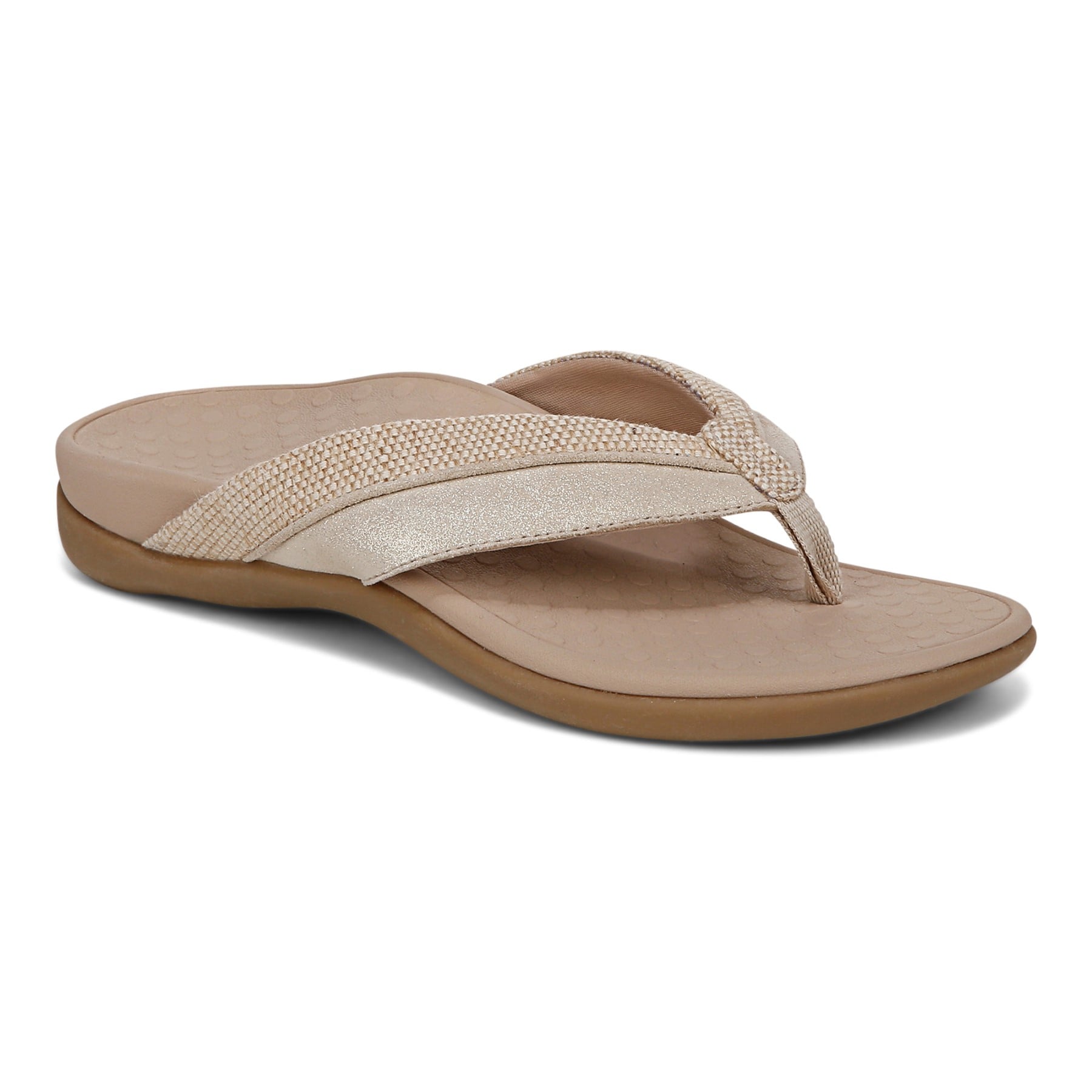 Vionic Shore Women's Orthotic Supportive Comfortable Flip-Flop Sandal in Natural/gold