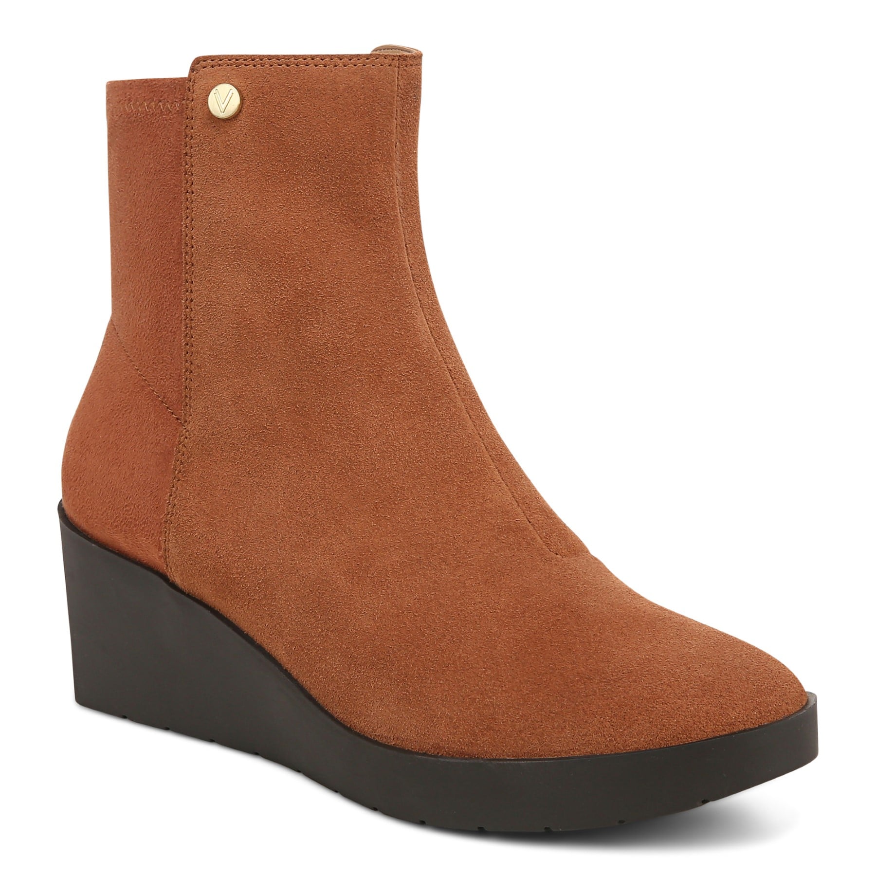 Vionic Skylar Women's Comfort Wedge Short Boot in Tan Suede