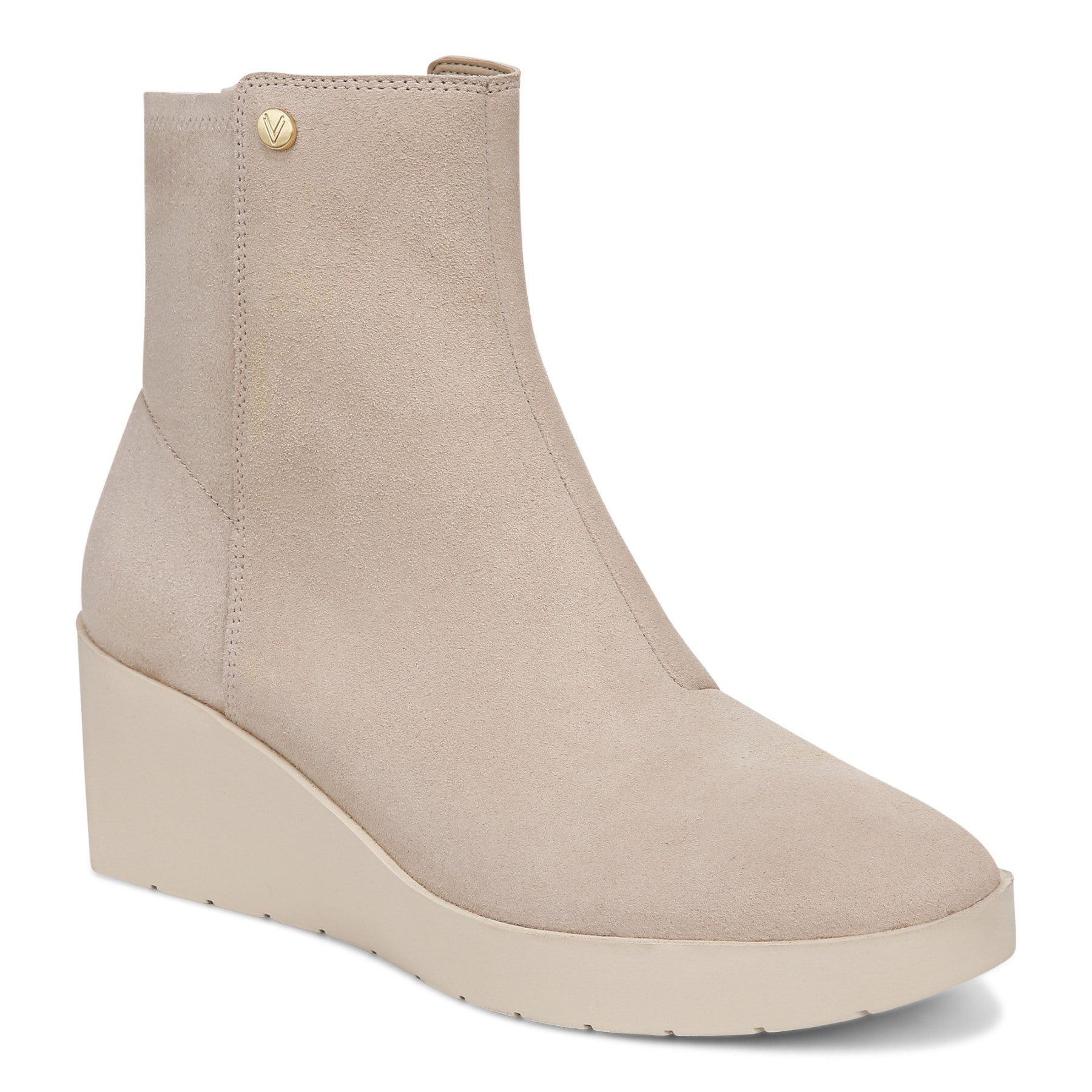 Vionic Skylar Women's Comfort Wedge Short Boot in Oatmeal Suede