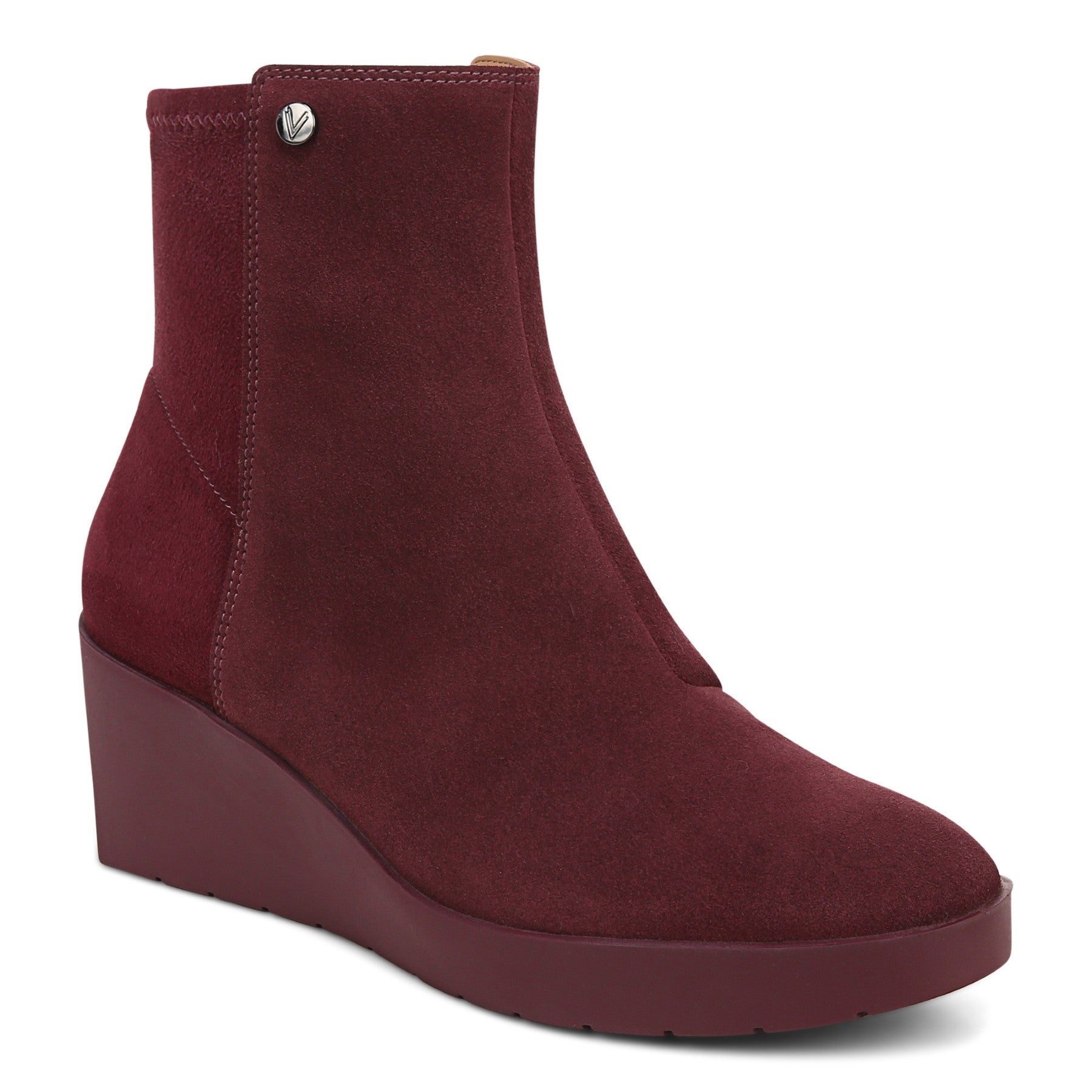 Vionic Skylar Women's Comfort Wedge Short Boot - Portwine Suede - Angle main