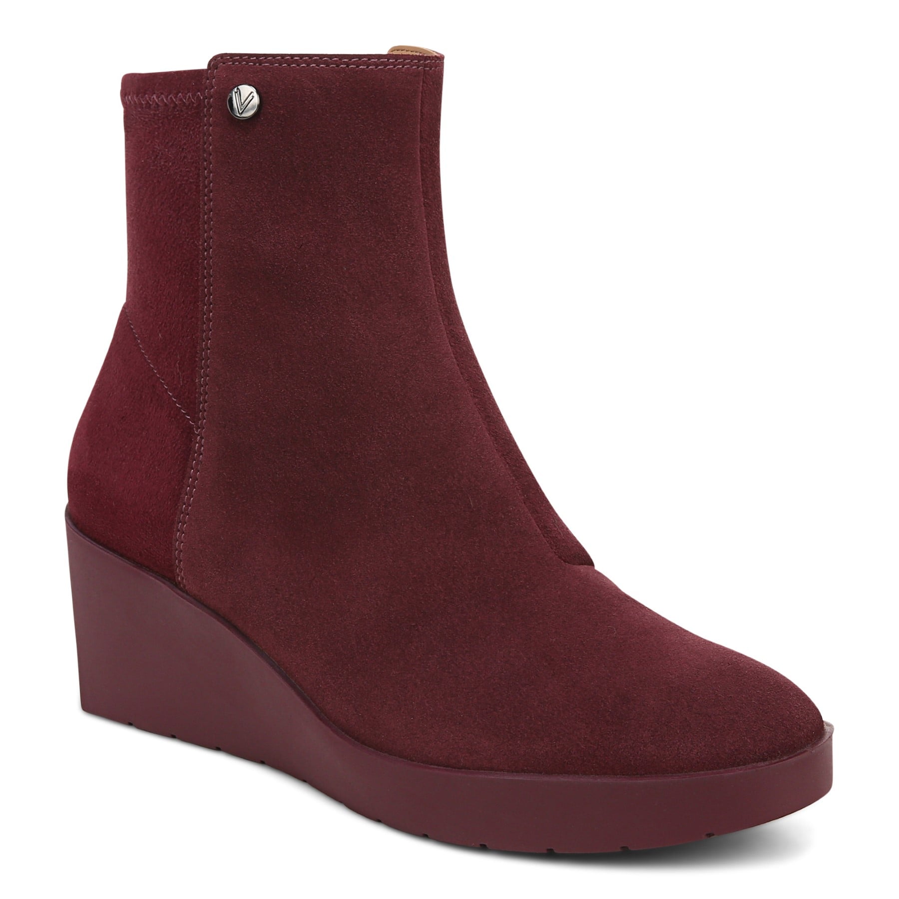 Vionic Skylar Women's Comfort Wedge Short Boot in Portwine Suede