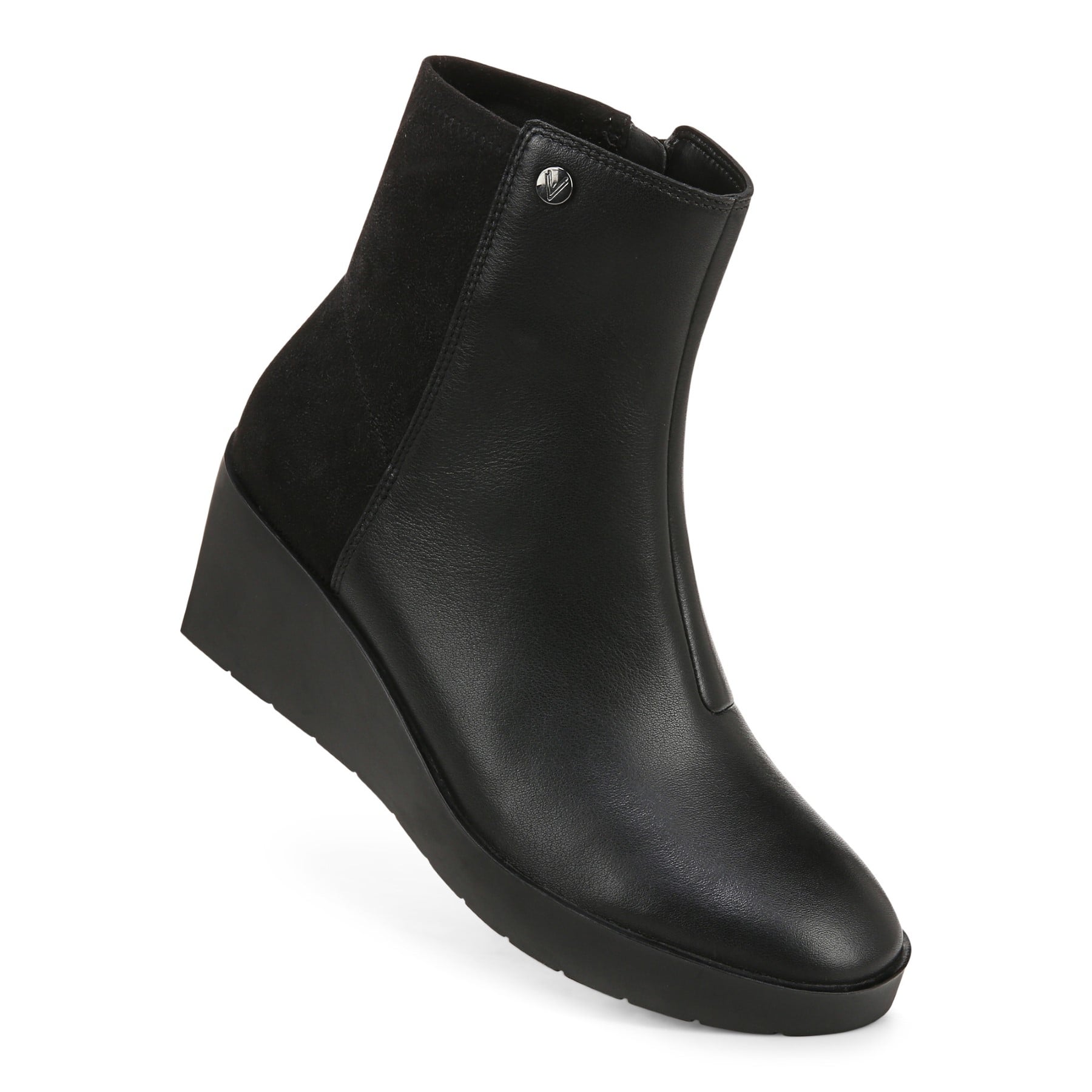 Vionic Skylar Women's Comfort Wedge Short Boot - Black Nappa Leather - SKYLAR-J0769L2001-BLACK-13fl-med