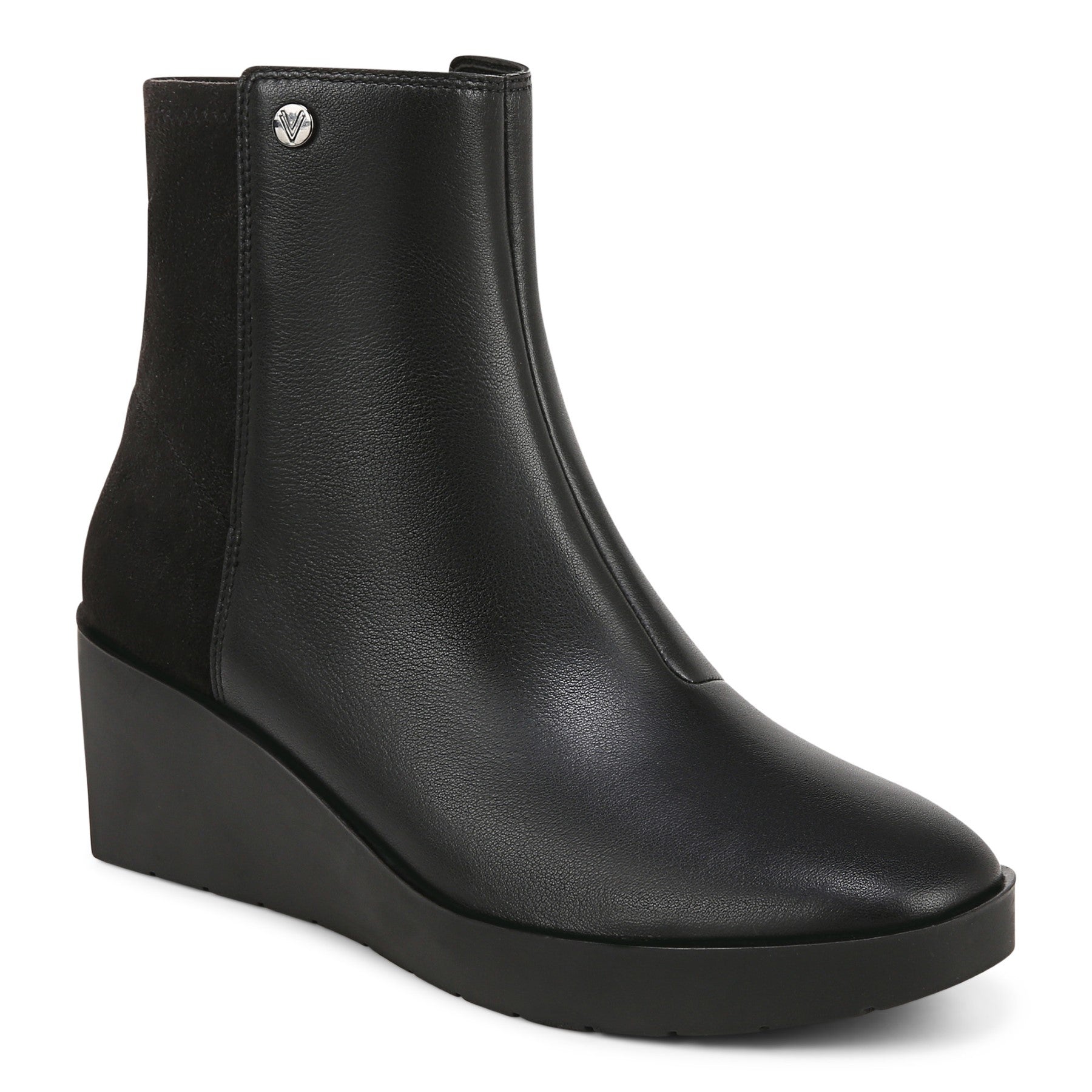 Vionic Skylar Women's Comfort Wedge Short Boot - Black Nappa Leather - Angle main