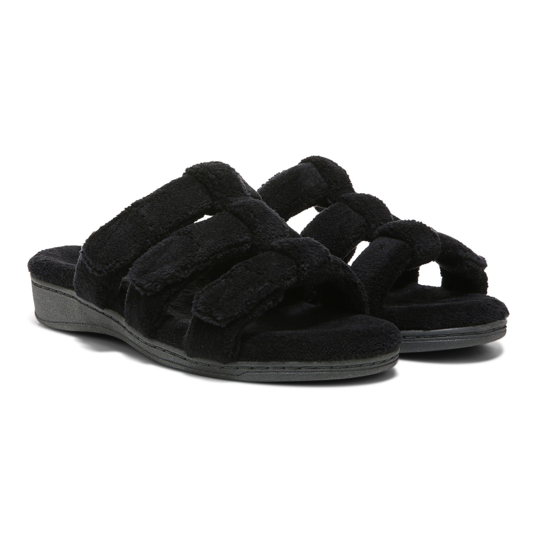 Vionic Adjustable Open-Toe Slipper with Orthotic Arch Support - Indulge Snooze - Black - Pair