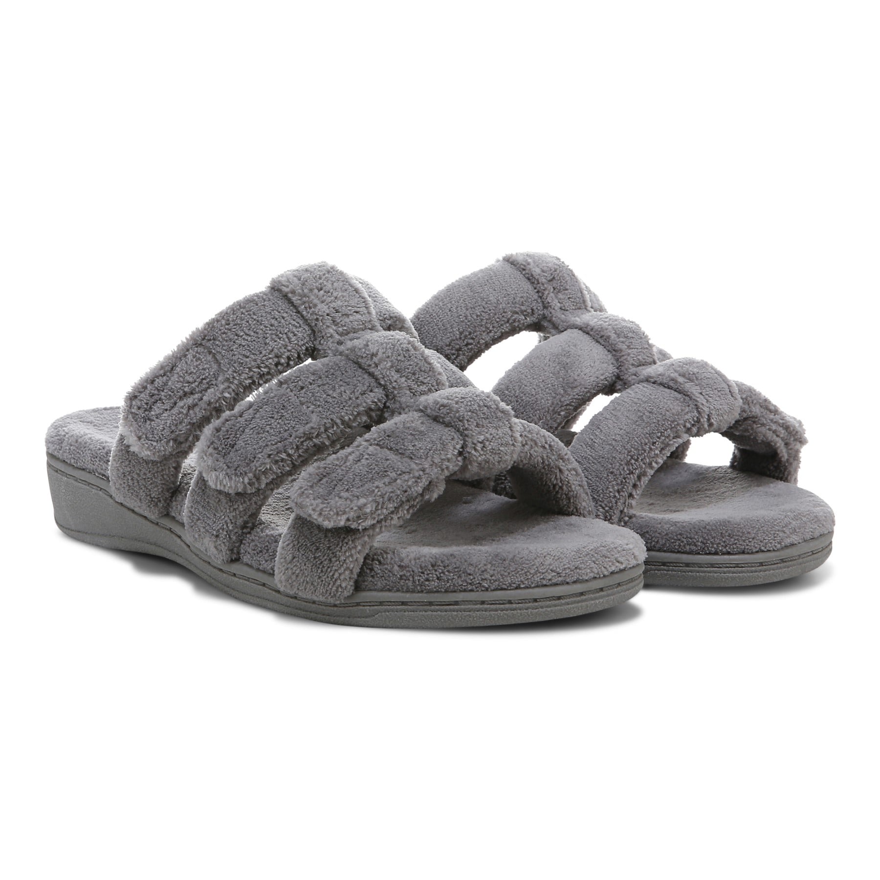 Vionic Adjustable Open-Toe Slipper with Orthotic Arch Support - Indulge Snooze - Charcoal - Pair