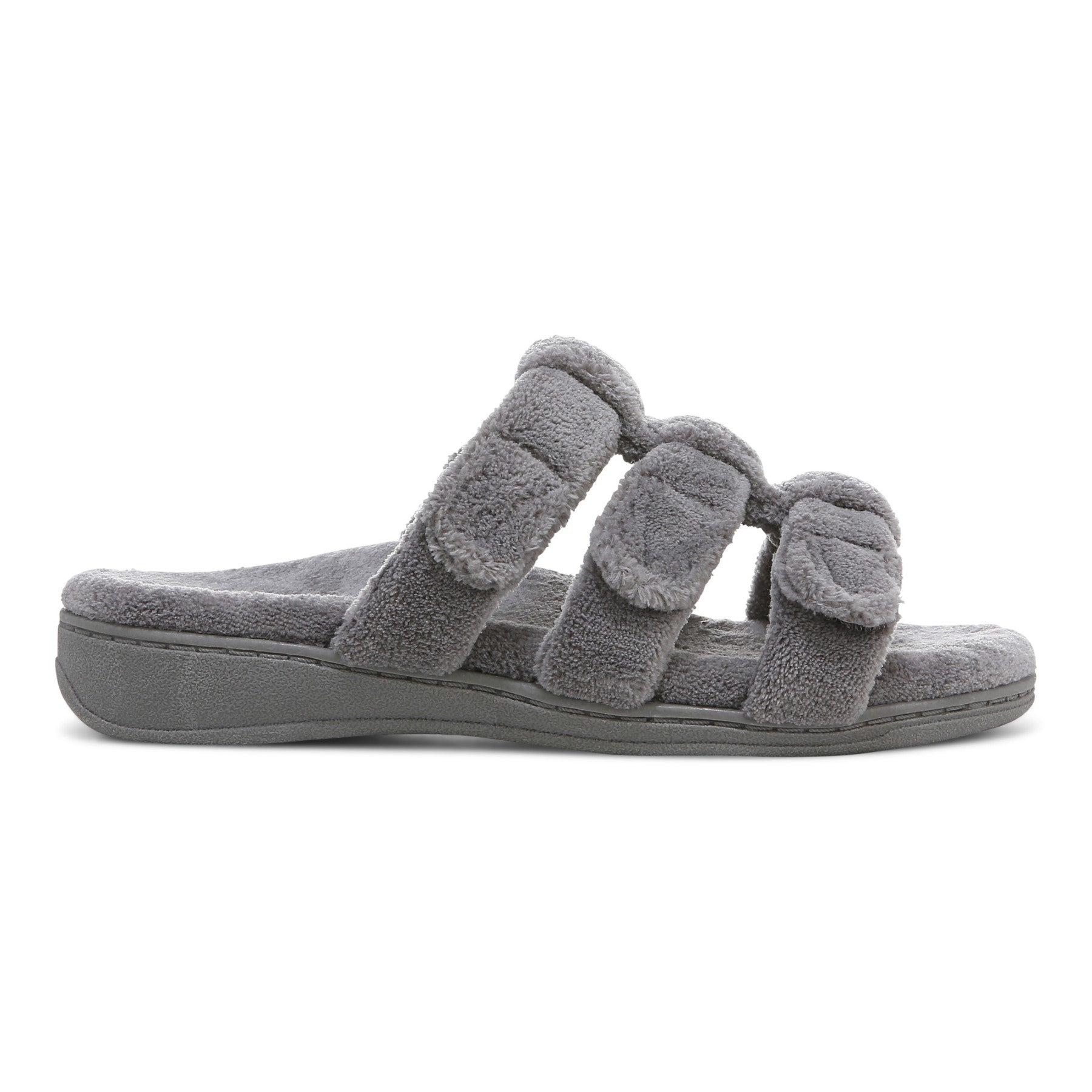 Vionic Adjustable Open-Toe Slipper with Orthotic Arch Support - Indulge Snooze - Charcoal - Right side