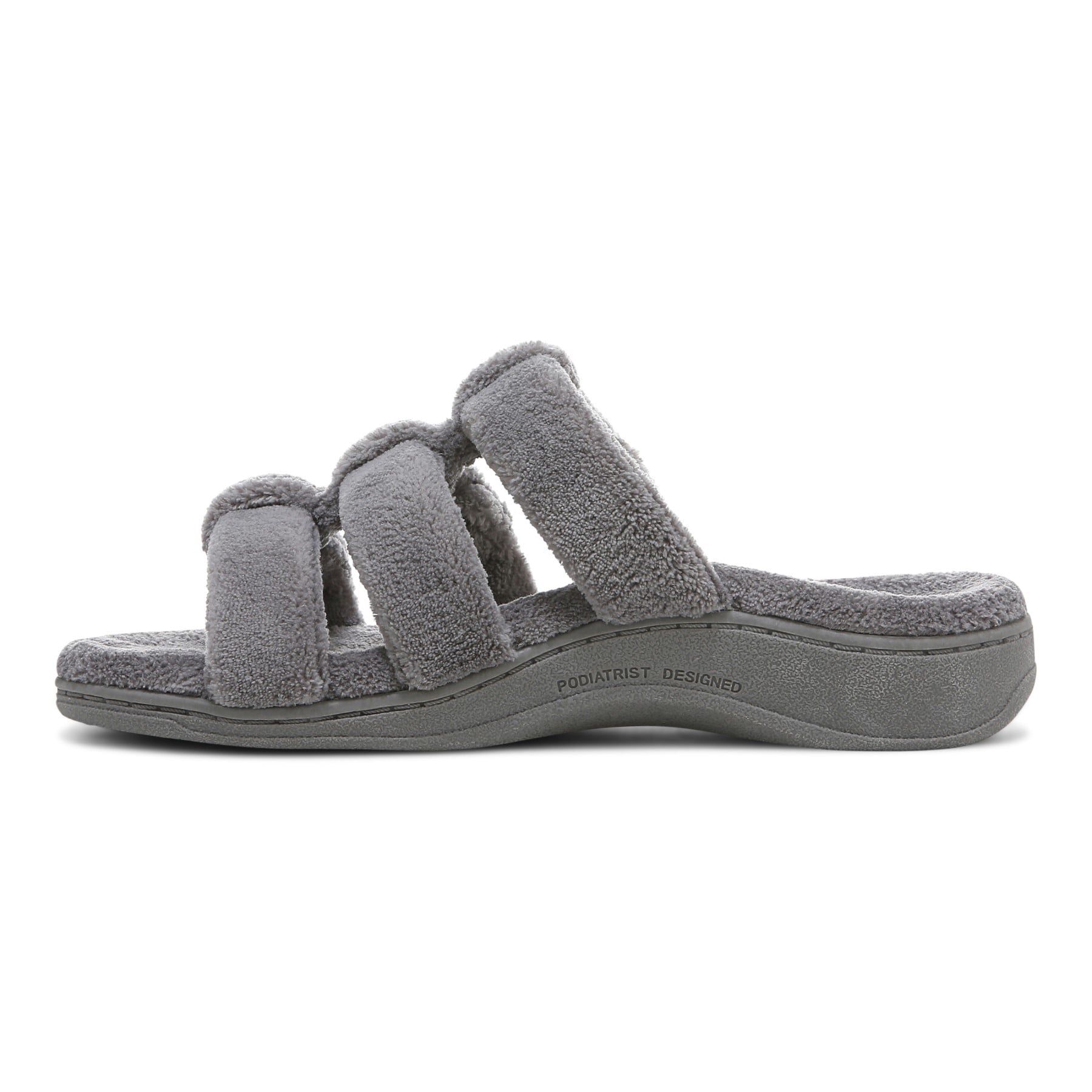 Vionic Adjustable Open-Toe Slipper with Orthotic Arch Support - Indulge Snooze - Charcoal - Left Side