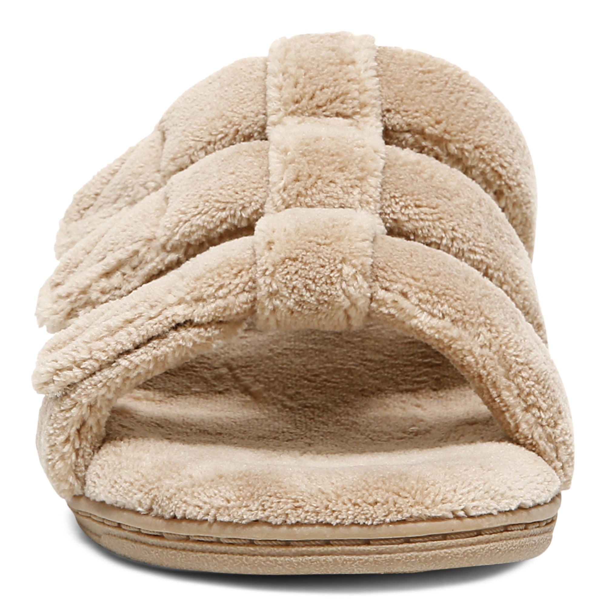 Vionic Adjustable Open-Toe Slipper with Orthotic Arch Support - Indulge Snooze - Wheat - Front