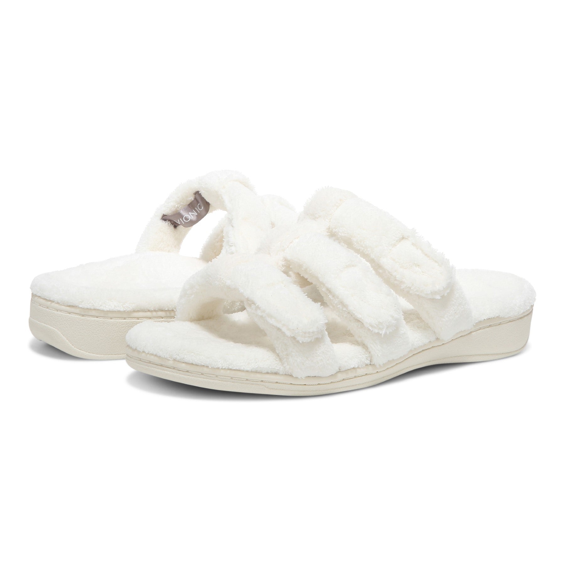 Vionic Adjustable Open-Toe Slipper with Orthotic Arch Support - Indulge Snooze - Marshmellow - pair left angle