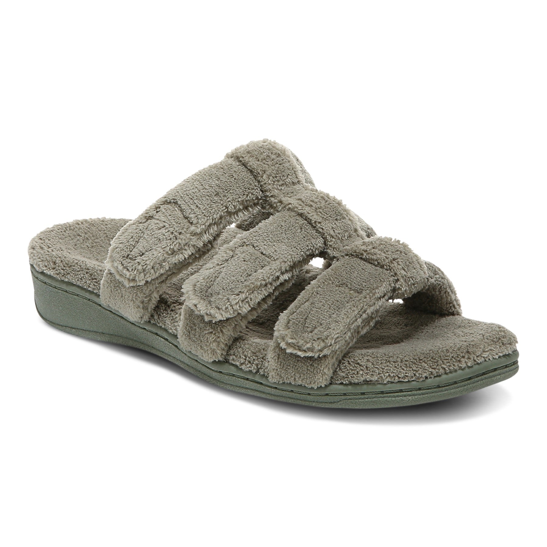 Vionic Adjustable Open-Toe Slipper with Orthotic Arch Support - Indulge Snooze - Army Green - Angle main