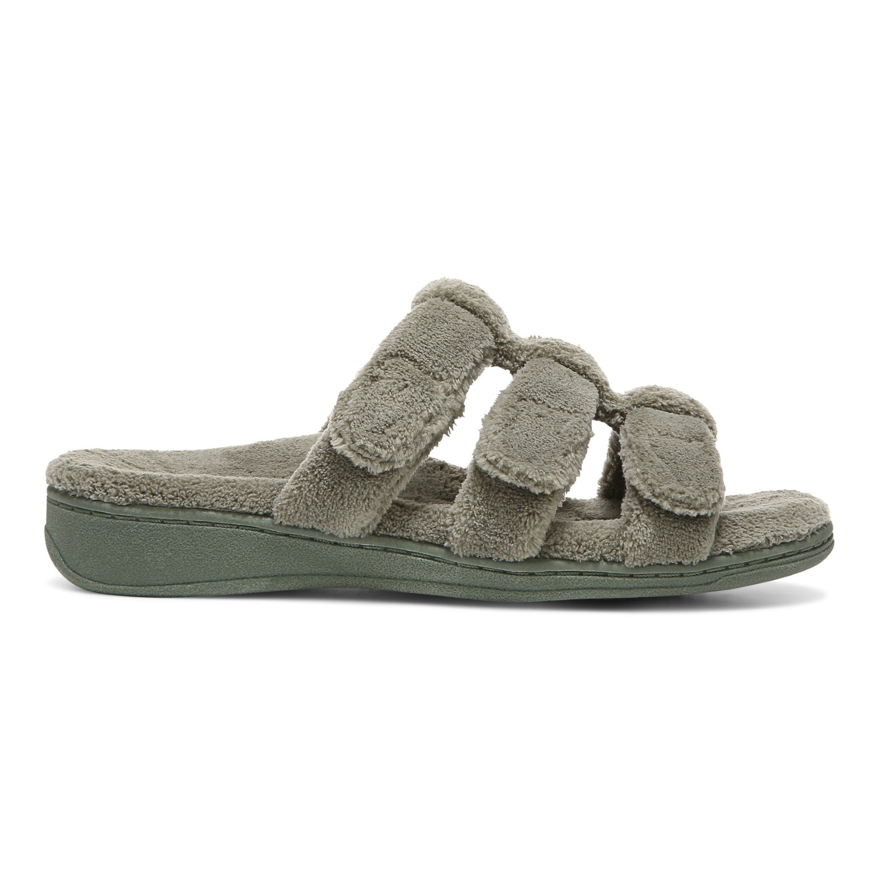 Vionic Adjustable Open-Toe Slipper with Orthotic Arch Support - Indulge Snooze - Army Green - Right side