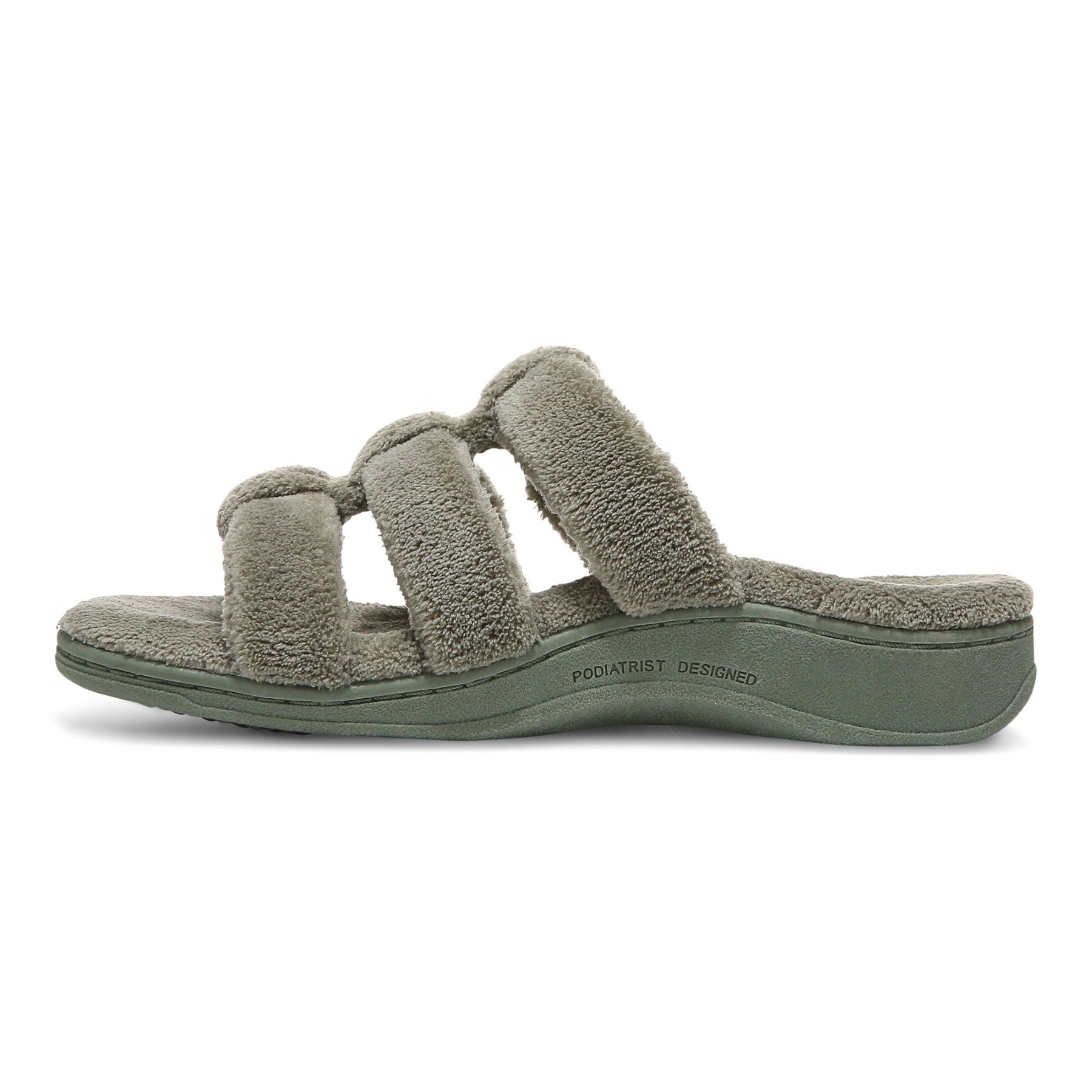 Vionic Adjustable Open-Toe Slipper with Orthotic Arch Support - Indulge Snooze - Army Green - Left Side