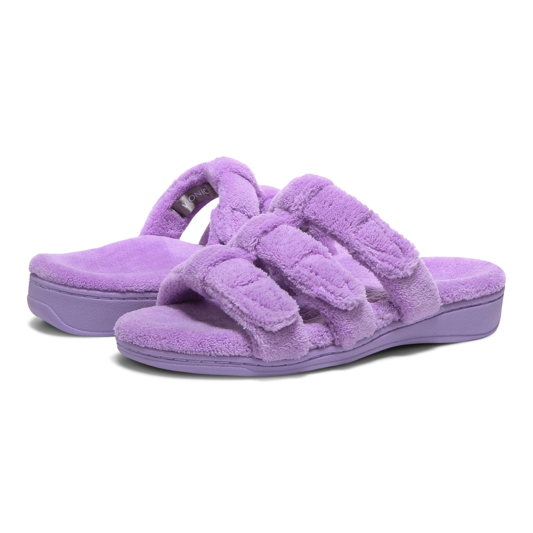 Vionic Adjustable Open-Toe Slipper with Orthotic Arch Support - Indulge Snooze - Pansy - pair left angle