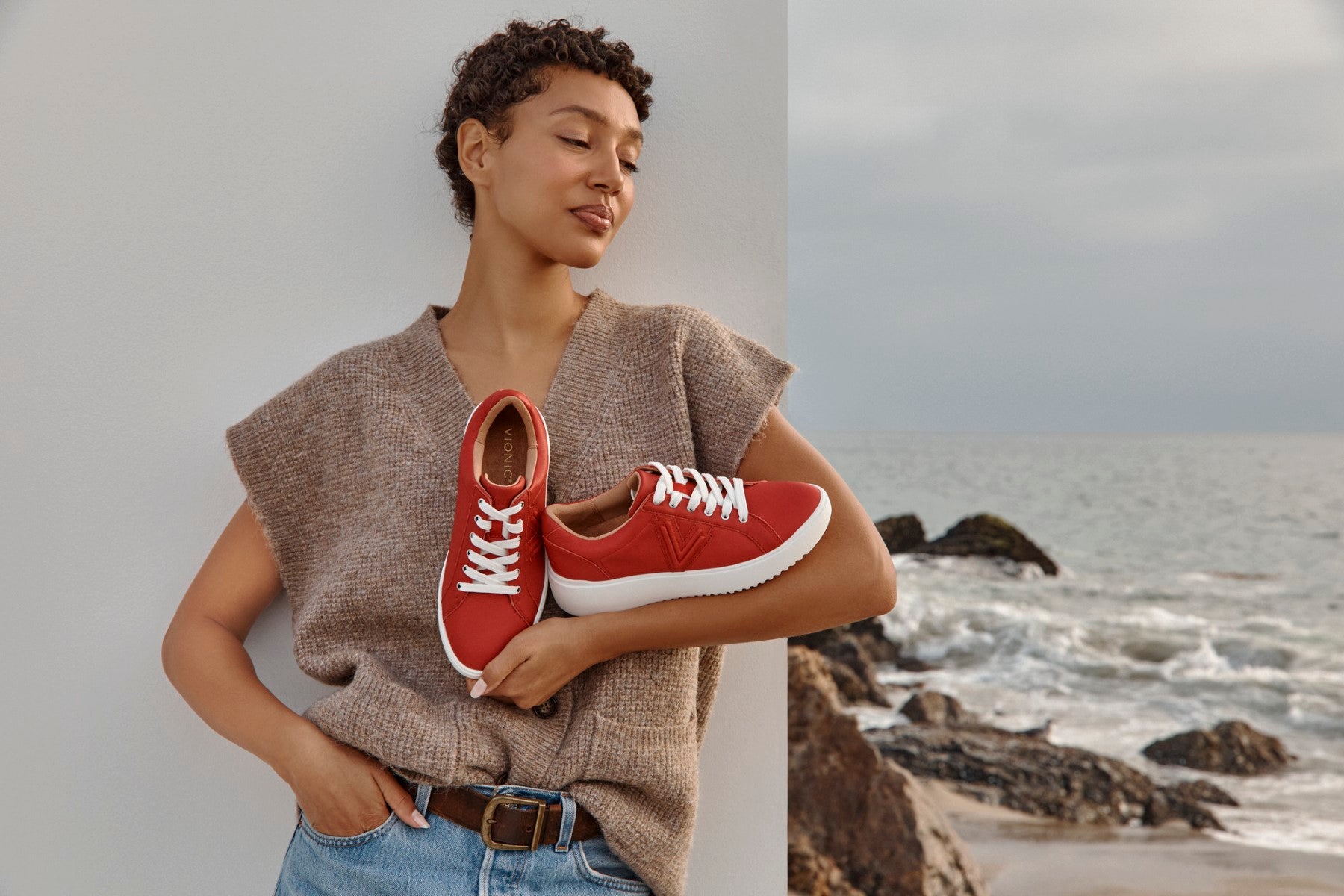Vionic Kearny Women's Lace Up Platform Comfort Sneaker - Red - Lifestyle