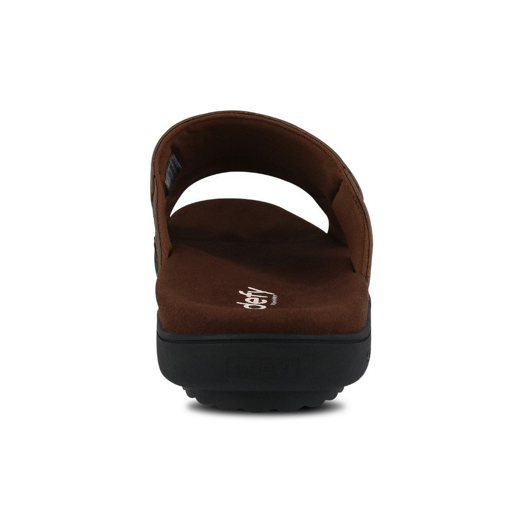 Gravity Defyer Eltal Men's Leather Slide Sandals - Brown - Back View