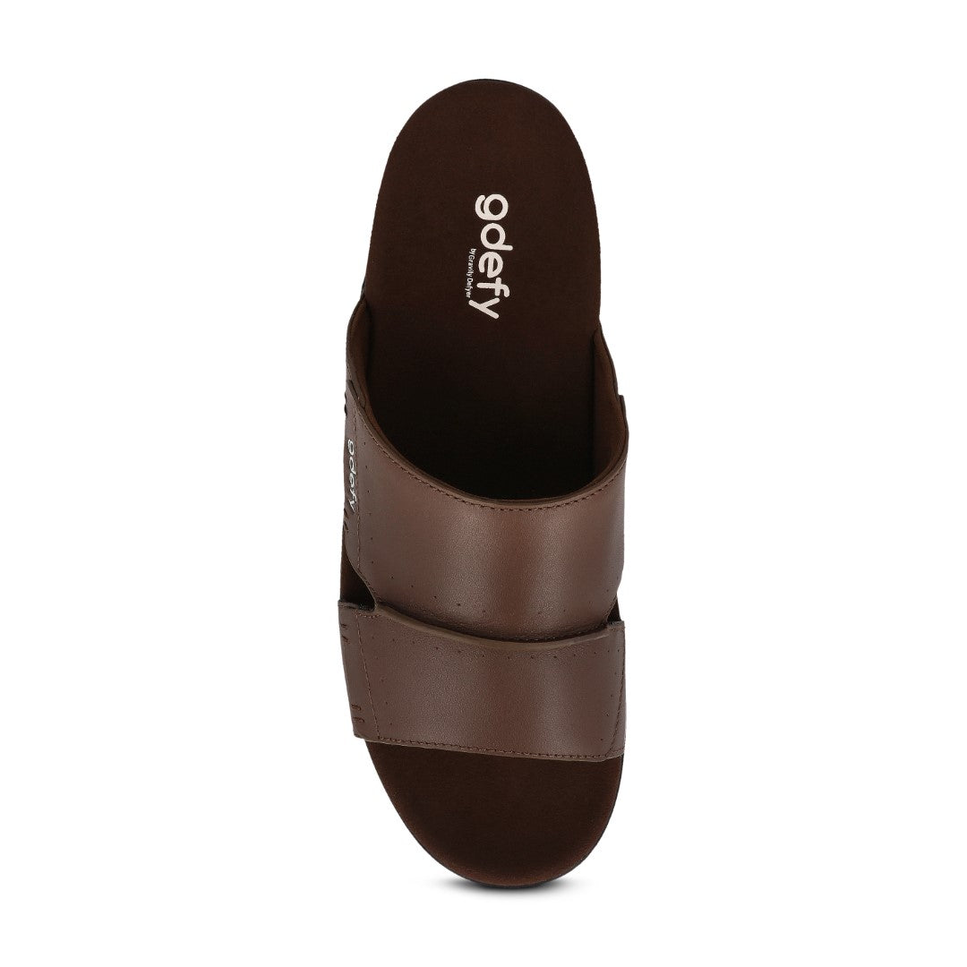 Gravity Defyer Eltal Men's Leather Slide Sandals - Brown - Top View