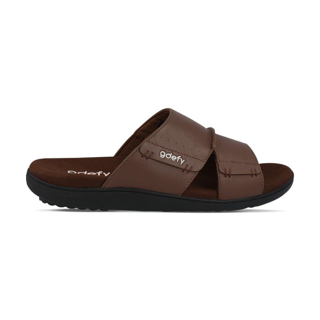 Gravity Defyer Eltal Men's Leather Slide Sandals - Brown - Side View