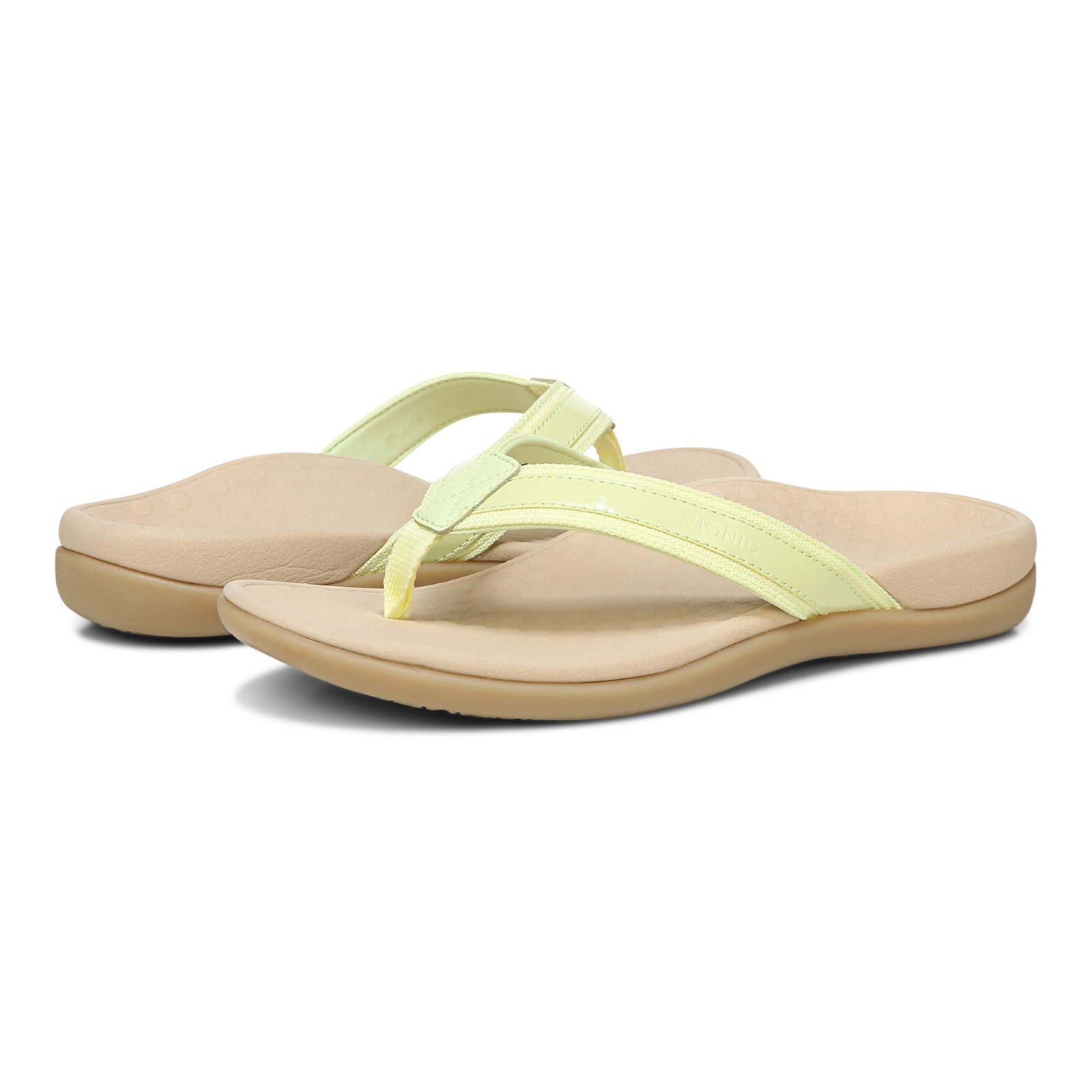 Vionic Tide II - Women's Leather Orthotic Sandals - Orthaheel - Pale Lime - pair left angle