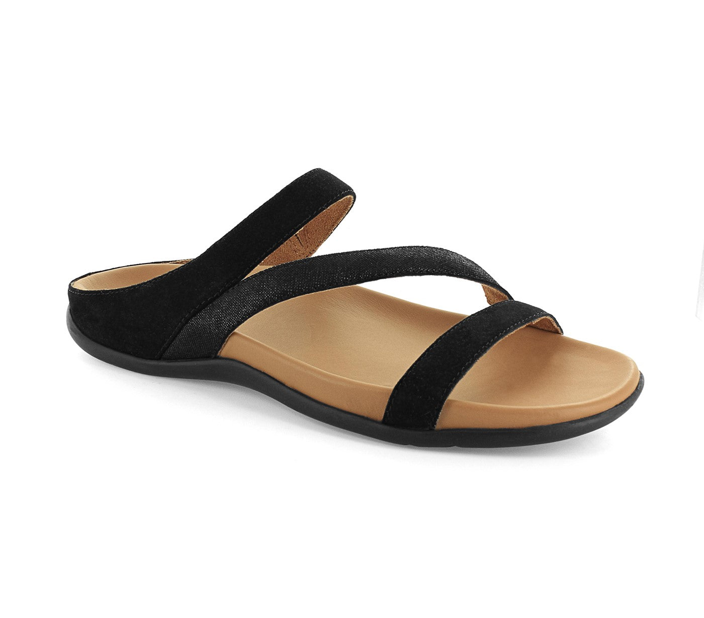 Strive Trio II - Women's Strappy Sandal with Arch Support -  Trio Black Velour/Sparkle Angled