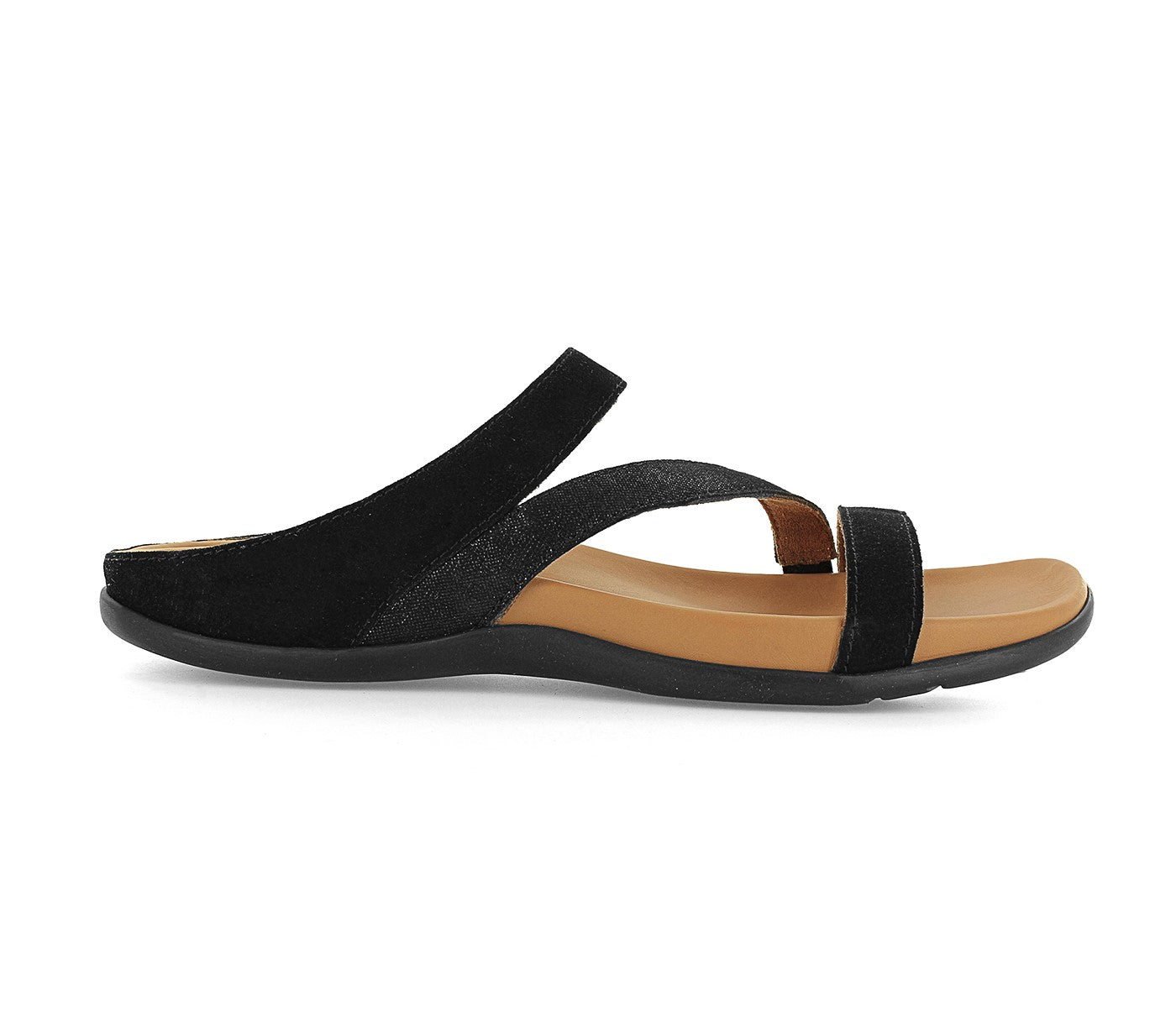 Strive Trio II - Women's Strappy Sandal with Arch Support -  Trio Black Velour/Sparkle Lateral
