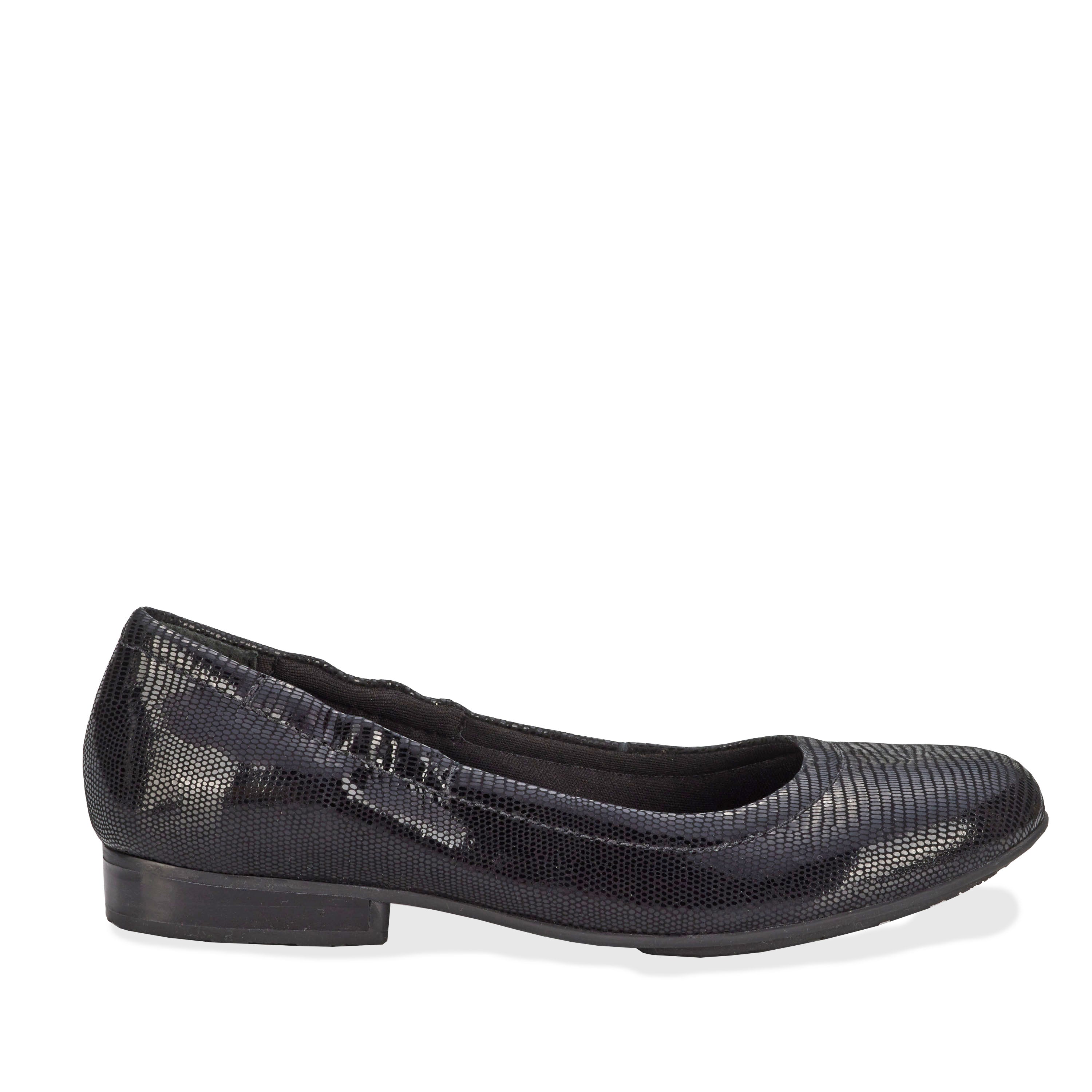 Ros Hommerson Tess Women's Comfort Flat - Black Lizard Print - Outside View