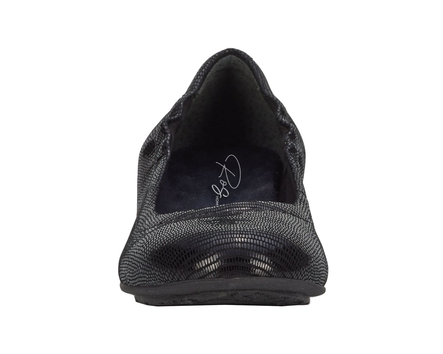 Ros Hommerson Tess Women's Comfort Flat - Black Lizard Print - Front View