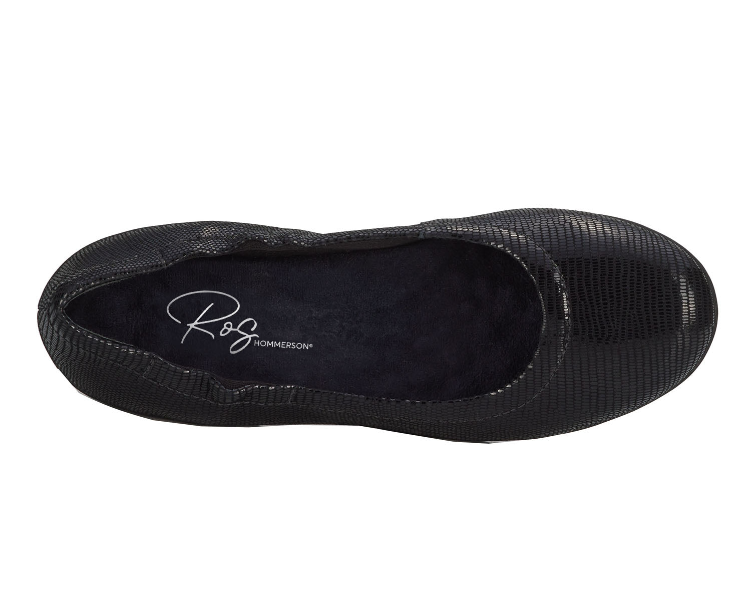 Ros Hommerson Tess Women's Comfort Flat - Black Lizard Print - Sole View