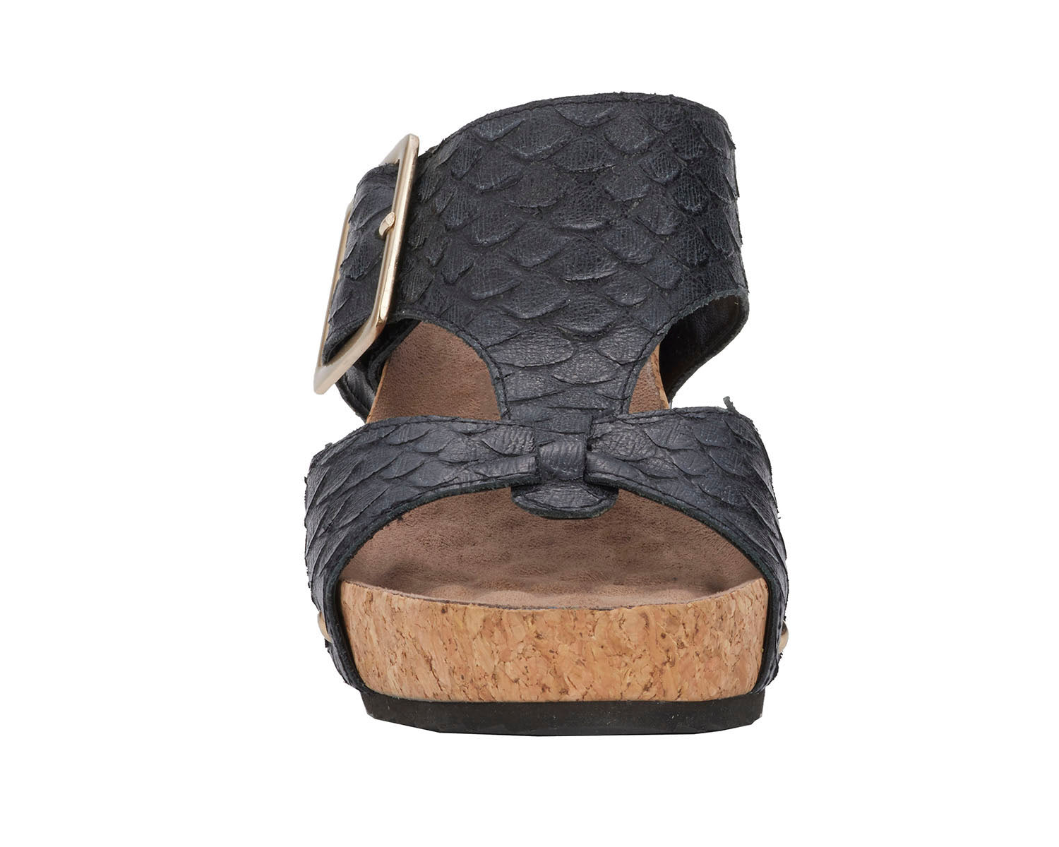 Ros Hommerson Thea Women's Platform Wedge Sandal - Black Rustic Snake Print Leather - Front View