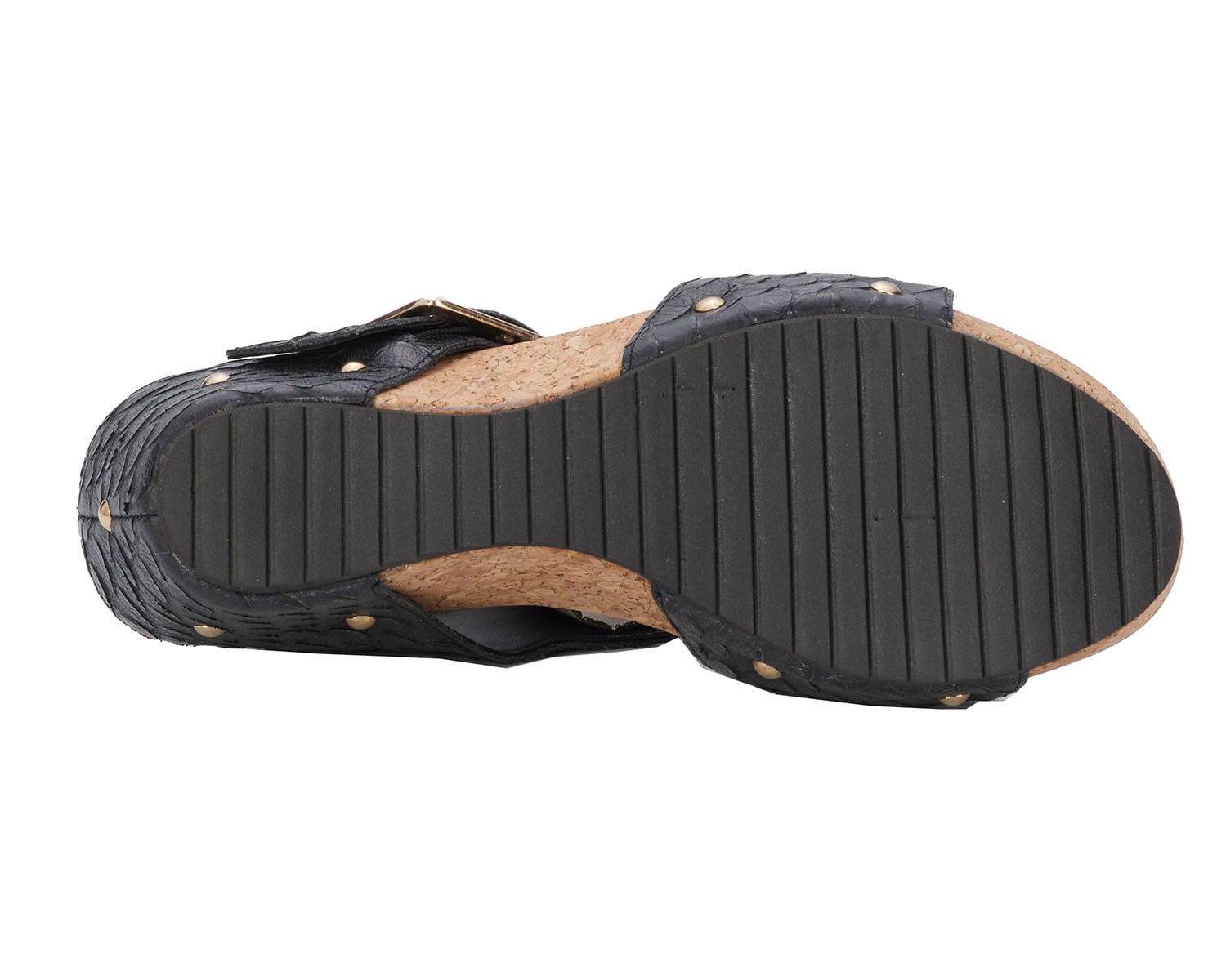 Ros Hommerson Thea Women's Platform Wedge Sandal - Black Rustic Snake Print Leather - Top View