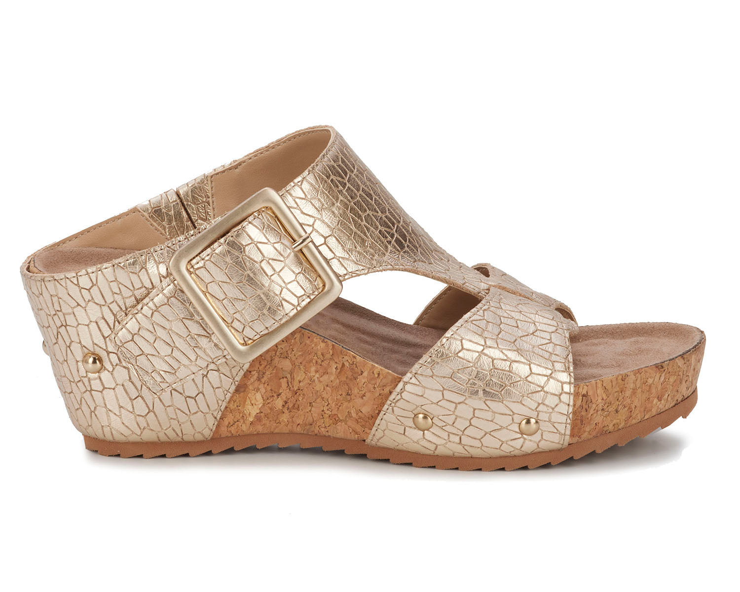 Ros Hommerson Thea Women's Platform Wedge Sandal - Gold Crinkle Leather - Outside View