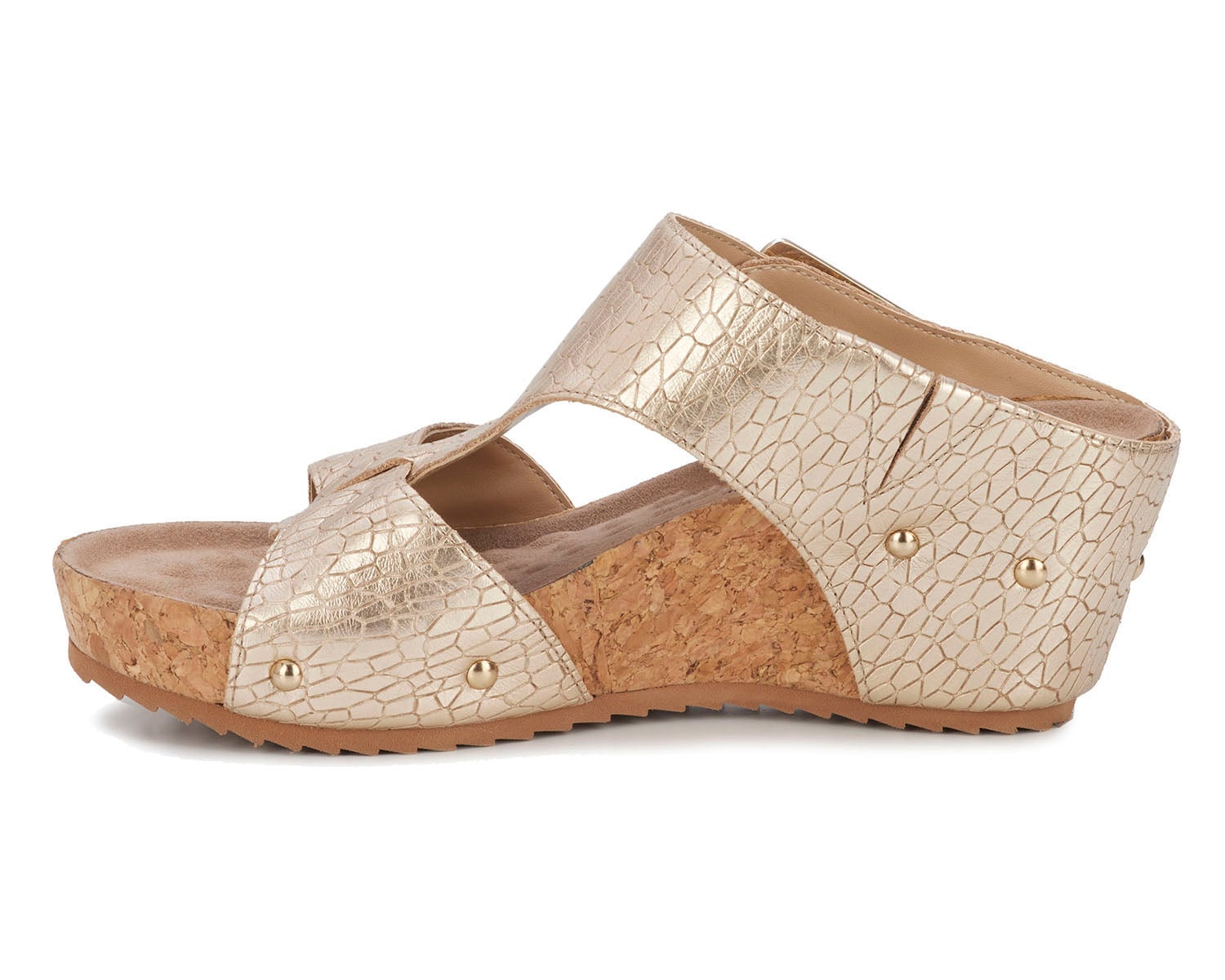 Ros Hommerson Thea Women's Platform Wedge Sandal - Gold Crinkle Leather - Inside View