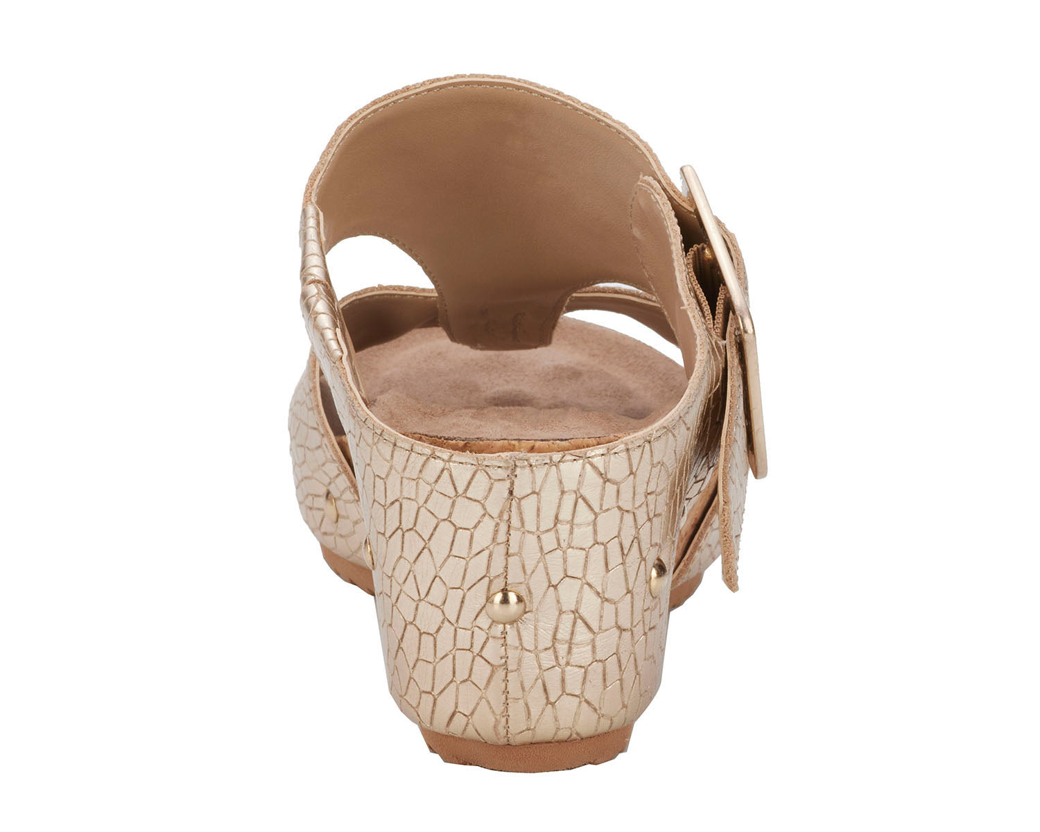 Ros Hommerson Thea Women's Platform Wedge Sandal - Gold Crinkle Leather - Back View