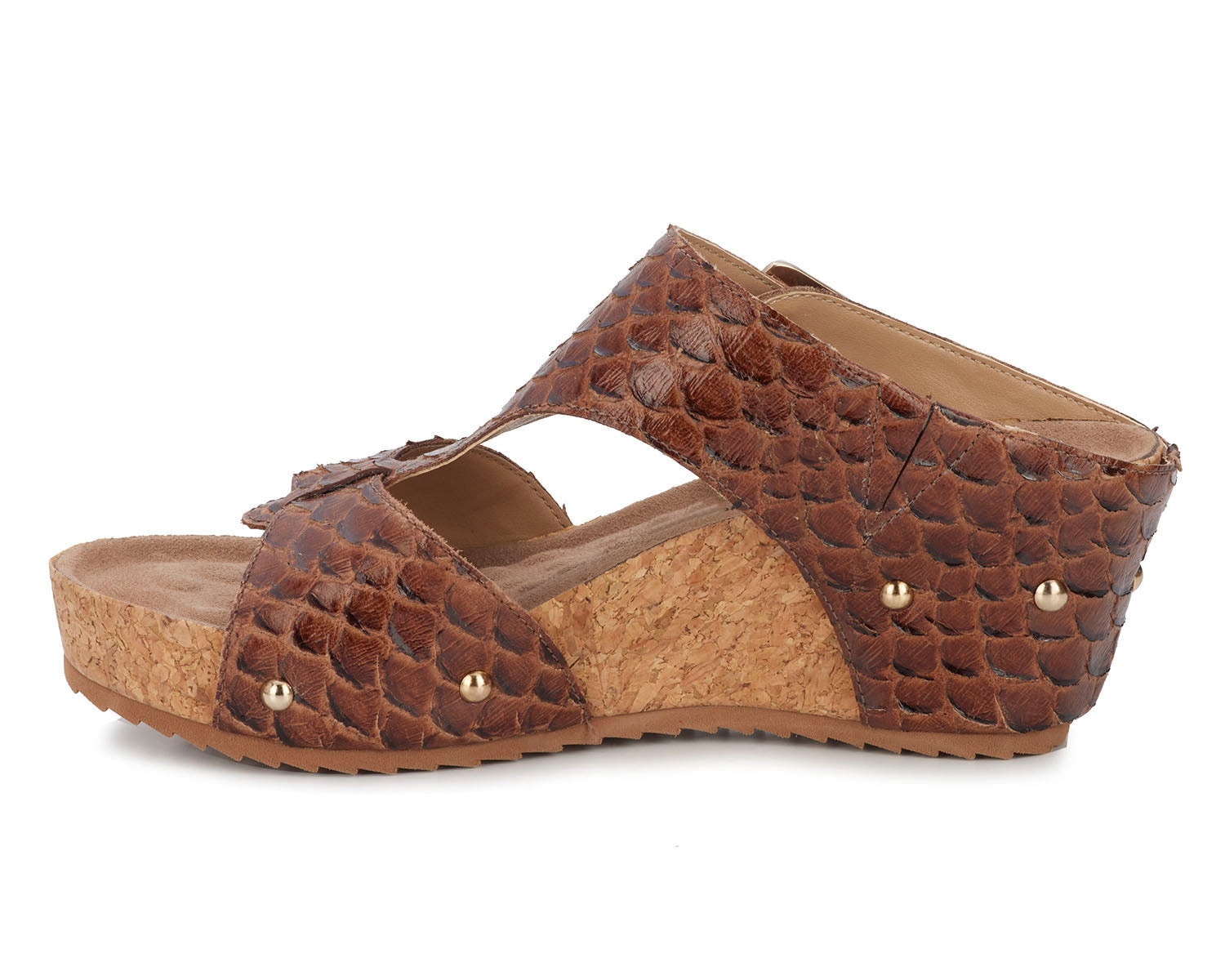 Ros Hommerson Thea Women's Platform Wedge Sandal - Luggage Rustic Snake Print Leather - Inside View