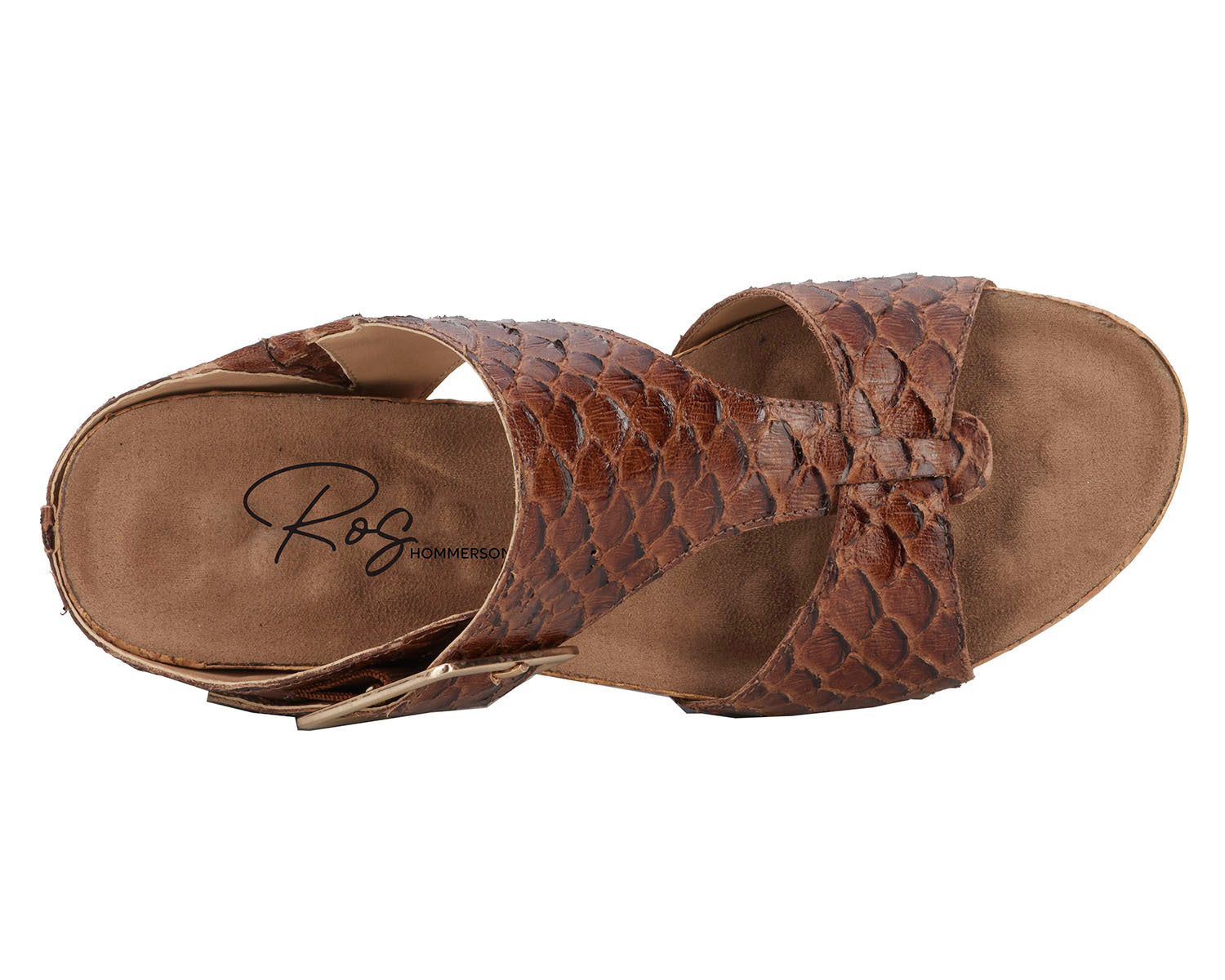 Ros Hommerson Thea Women's Platform Wedge Sandal - Luggage Rustic Snake Print Leather - Sole View
