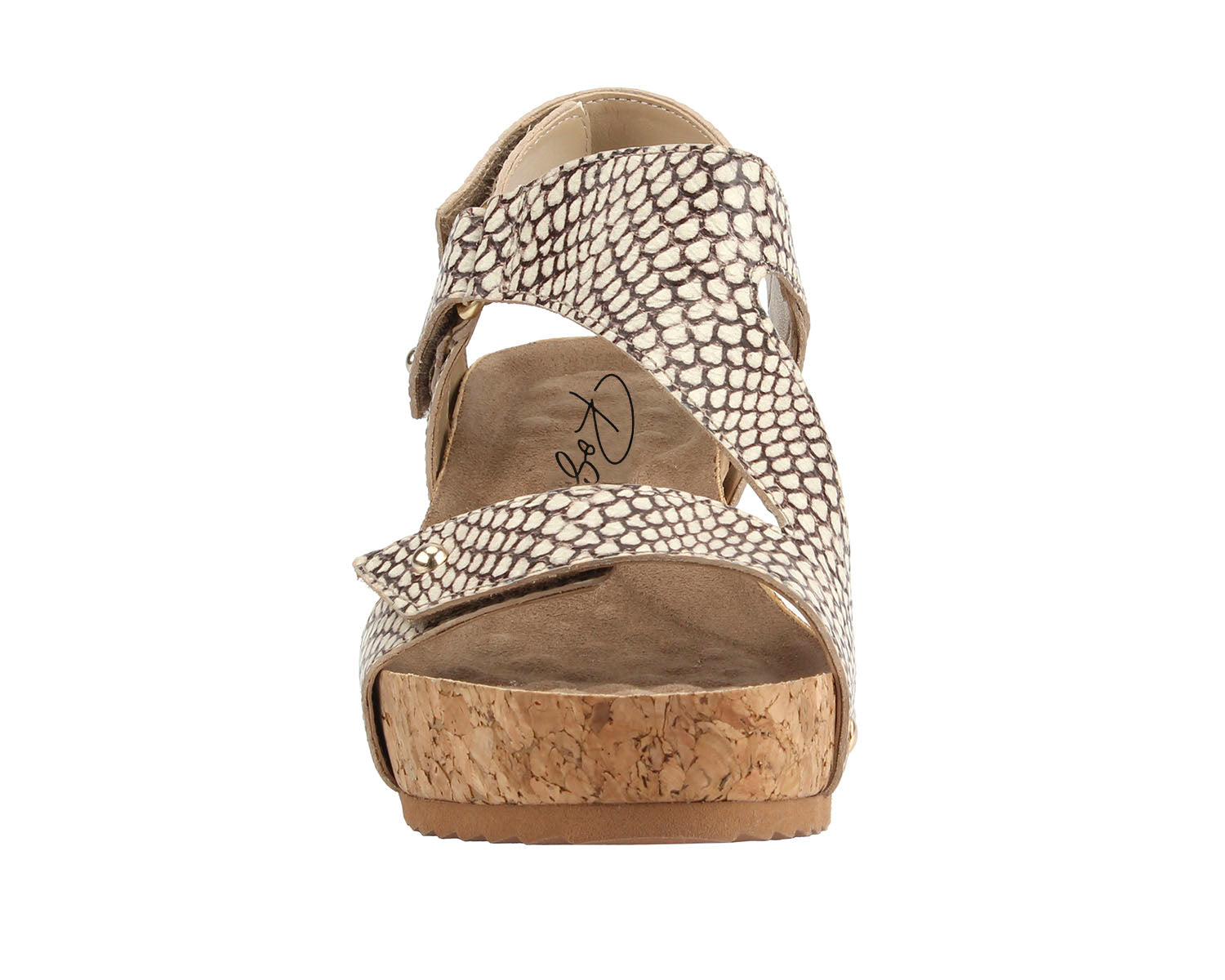 Ros Hommerson Traci Women's Adjustable Sandal - Roccia Snake Print Leather - Front View