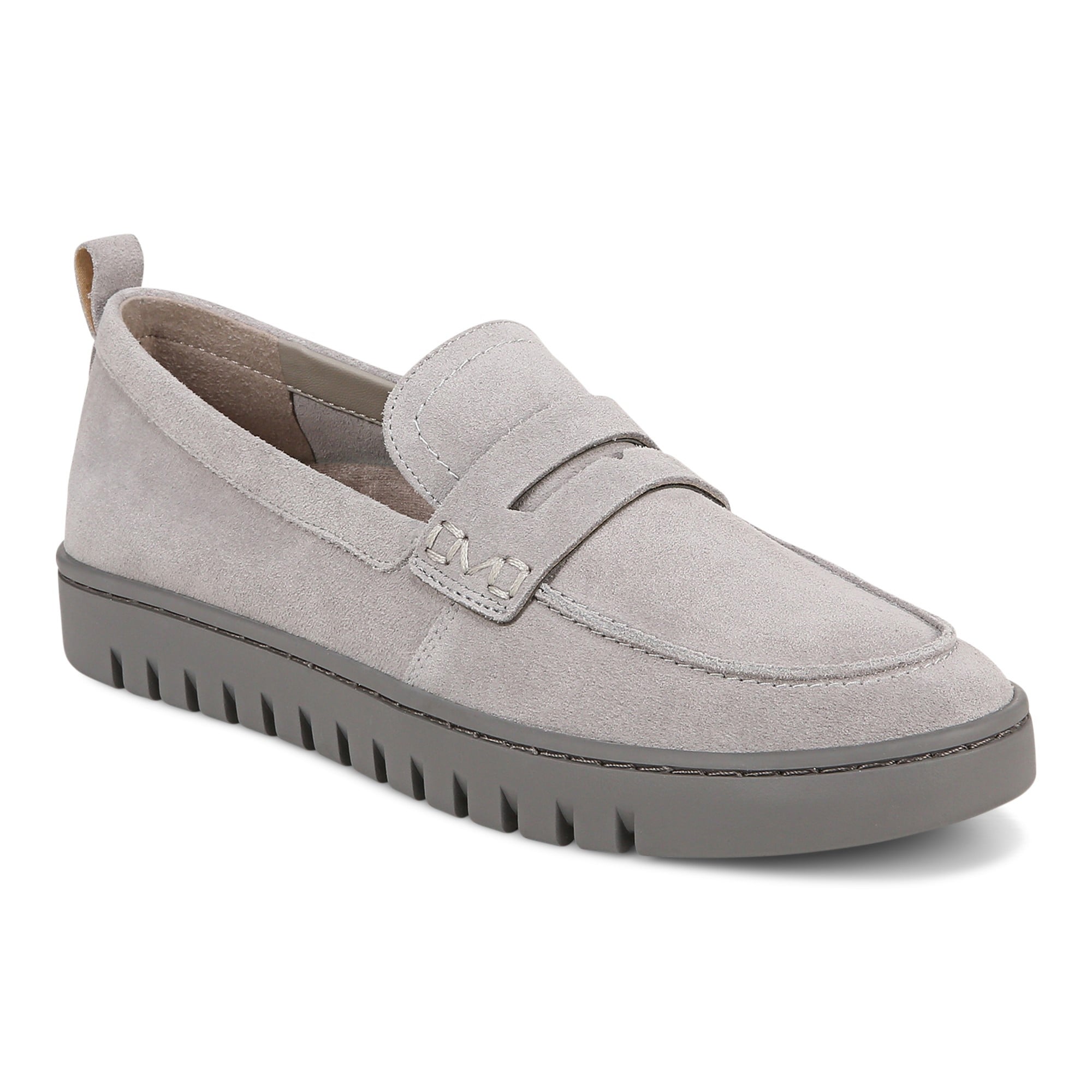 Vionic Uptown Women's Slip-On Loafer Moc Casual Shoes in Light Grey Suede