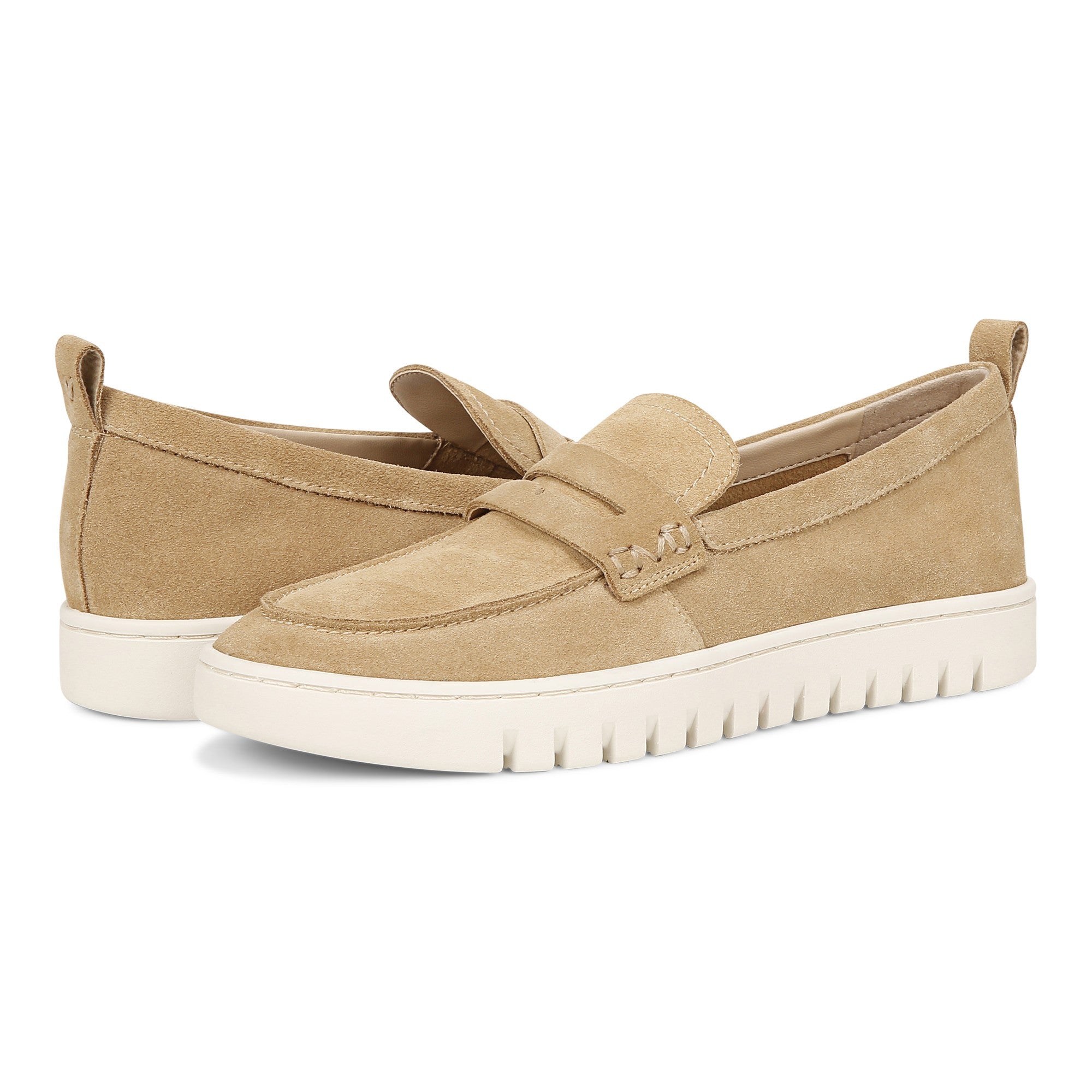 Vionic Uptown Women's Slip-On Loafer Moc Casual Shoes - Sand Suede - pair left angle