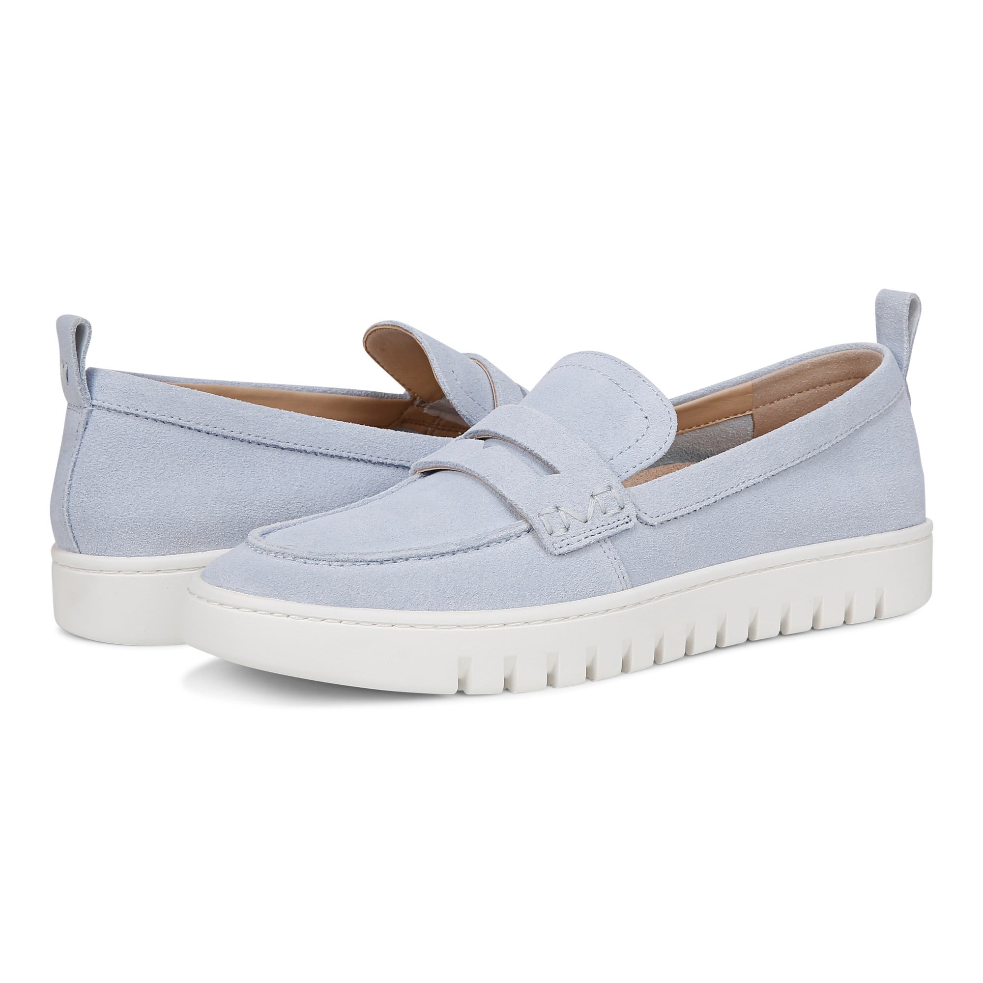 Vionic Uptown Women's Slip-On Loafer Moc Casual Shoes - Skyway Blue - pair left angle