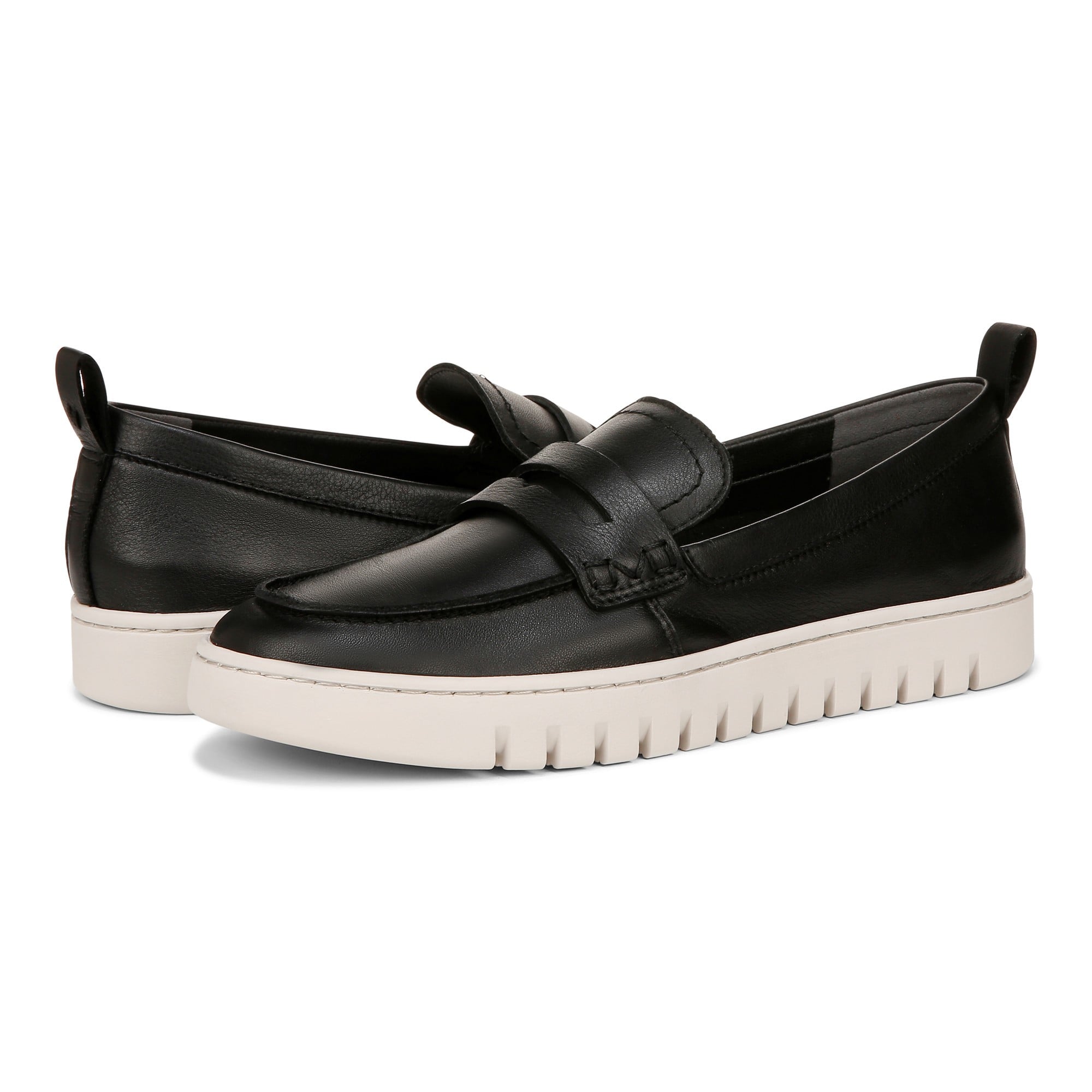 Vionic Uptown Women's Slip-On Loafer Moc Casual Shoes - Black Leather - pair left angle