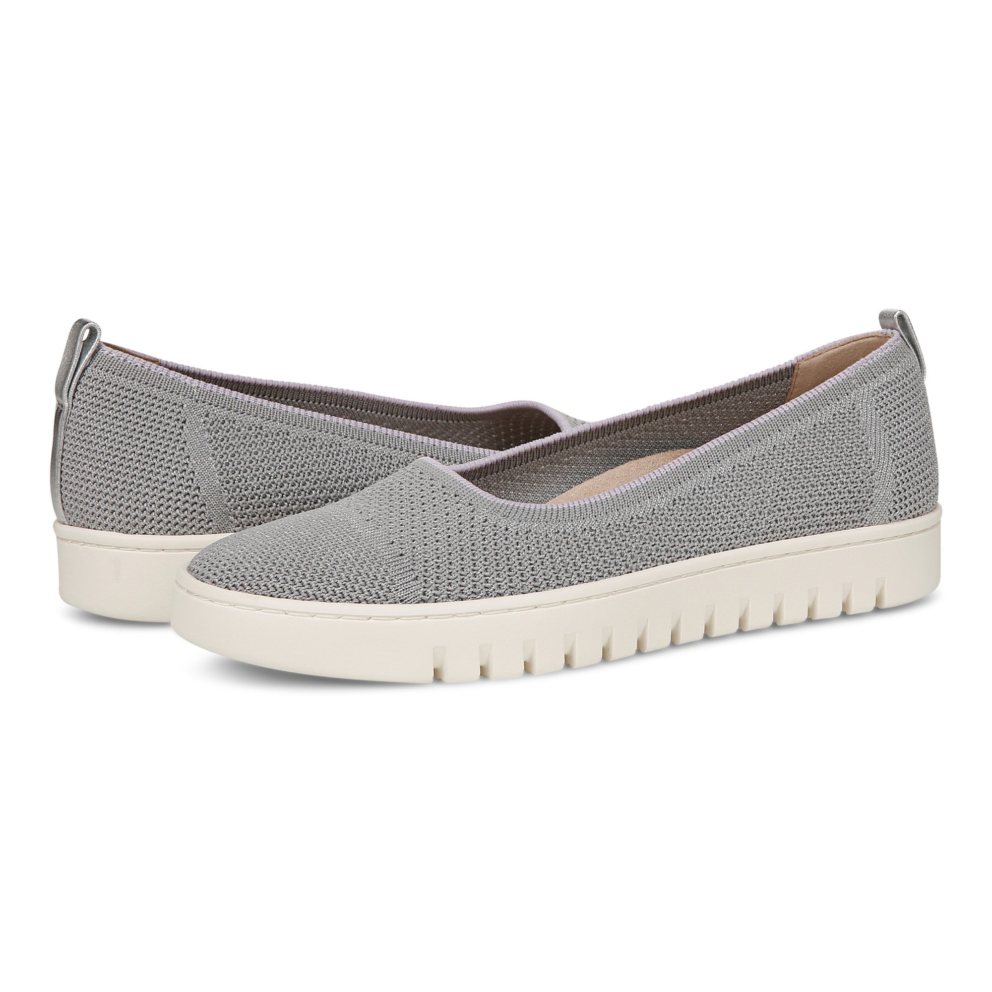 Vionic Uptown Skimmer Women's Knit Slip-On Comfort Shoe - Light Grey - pair left angle